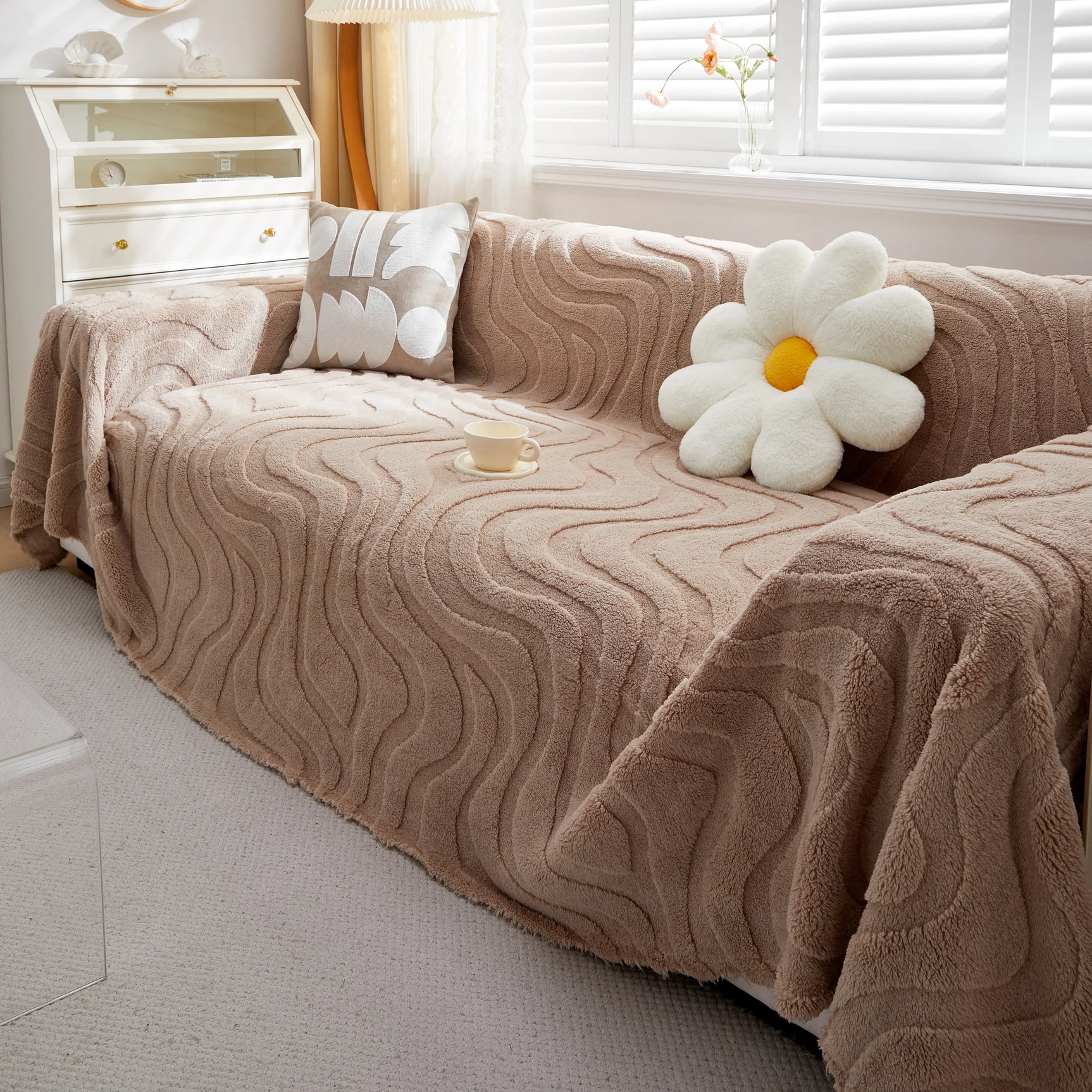 Thick Plush Jacquard Velvet Throw Blanket on Sofa, Sofa Slipcovers and Sectional Sofa Covers - Ornate Home