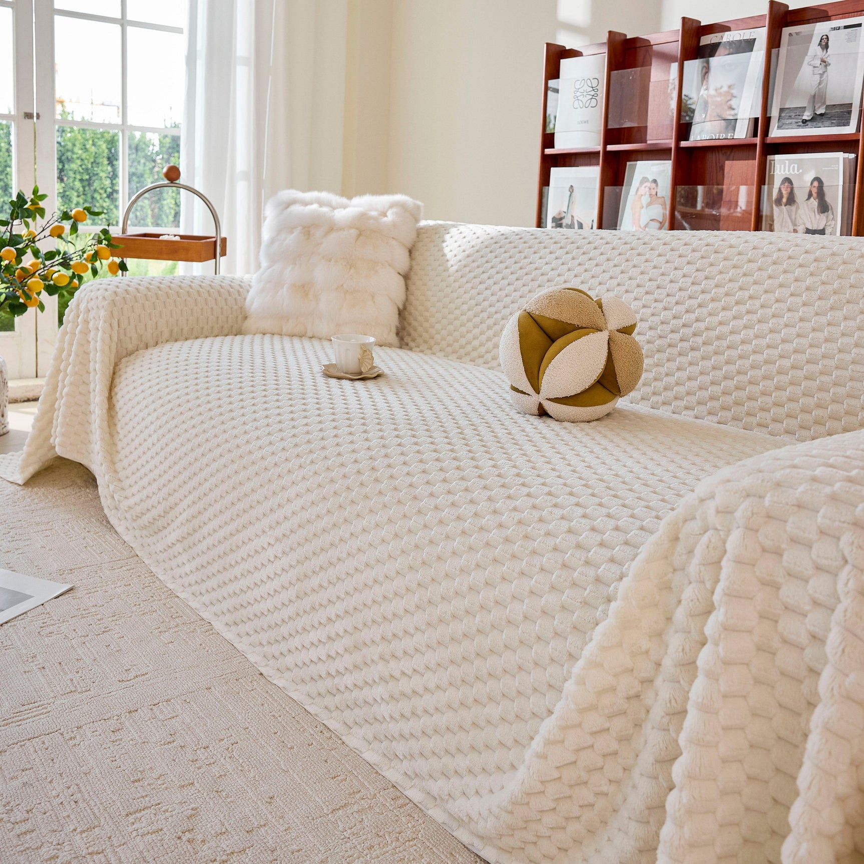 Thick Plush Non-Slip Sofa Throw Cover, Warm Soft Faux Fur Couch Protector for Winter - Ornate Home