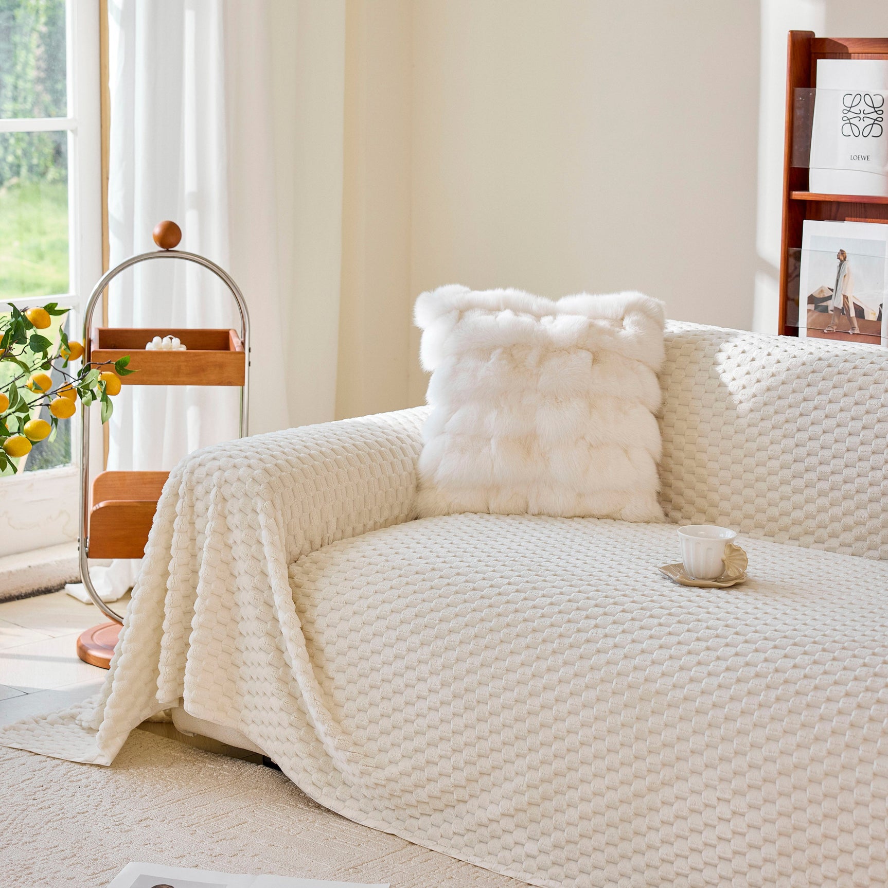 Thick Plush Non-Slip Sofa Throw Cover, Warm Soft Faux Fur Couch Protector for Winter - Ornate Home