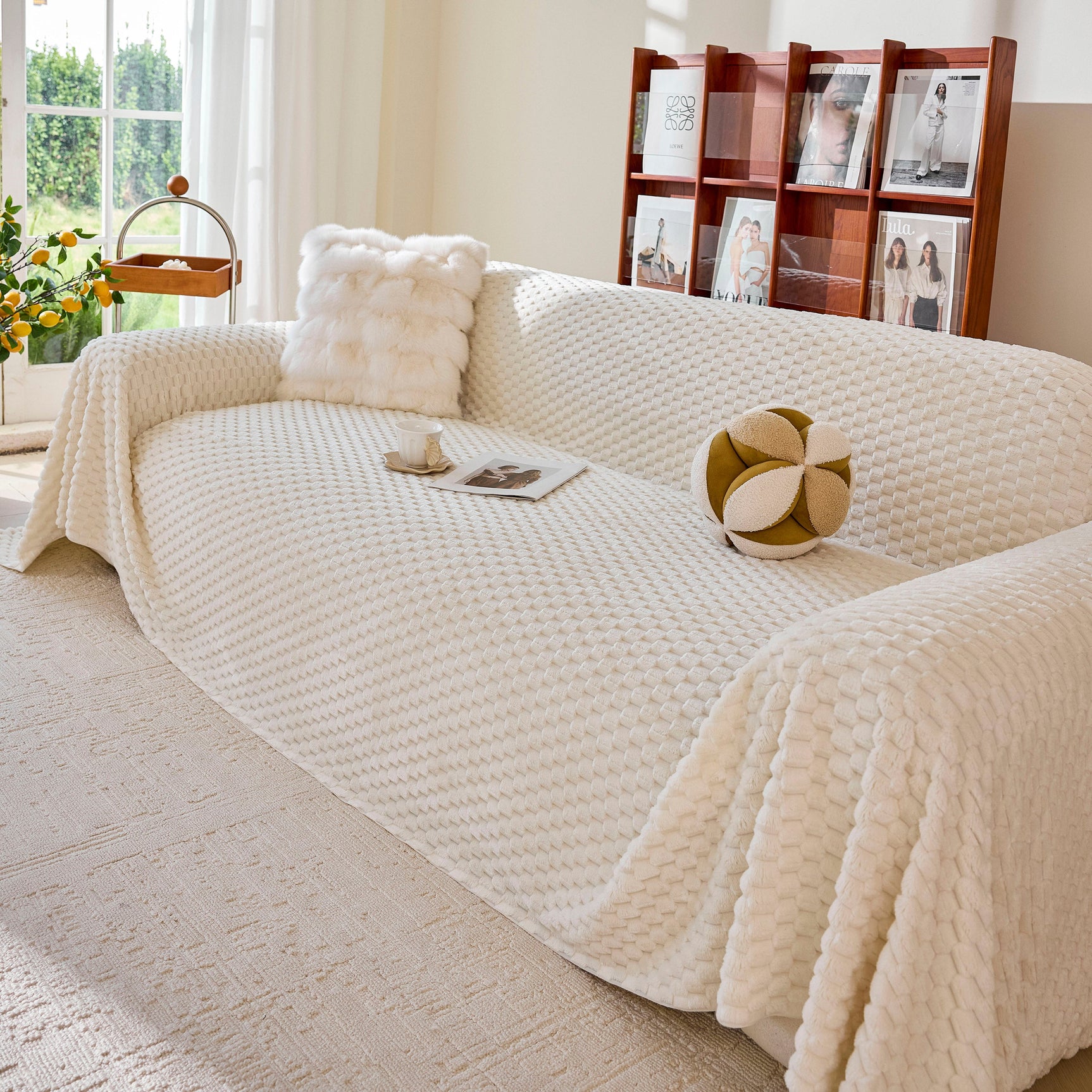Thick Plush Non-Slip Sofa Throw Cover, Warm Soft Faux Fur Couch Protector for Winter - Ornate Home
