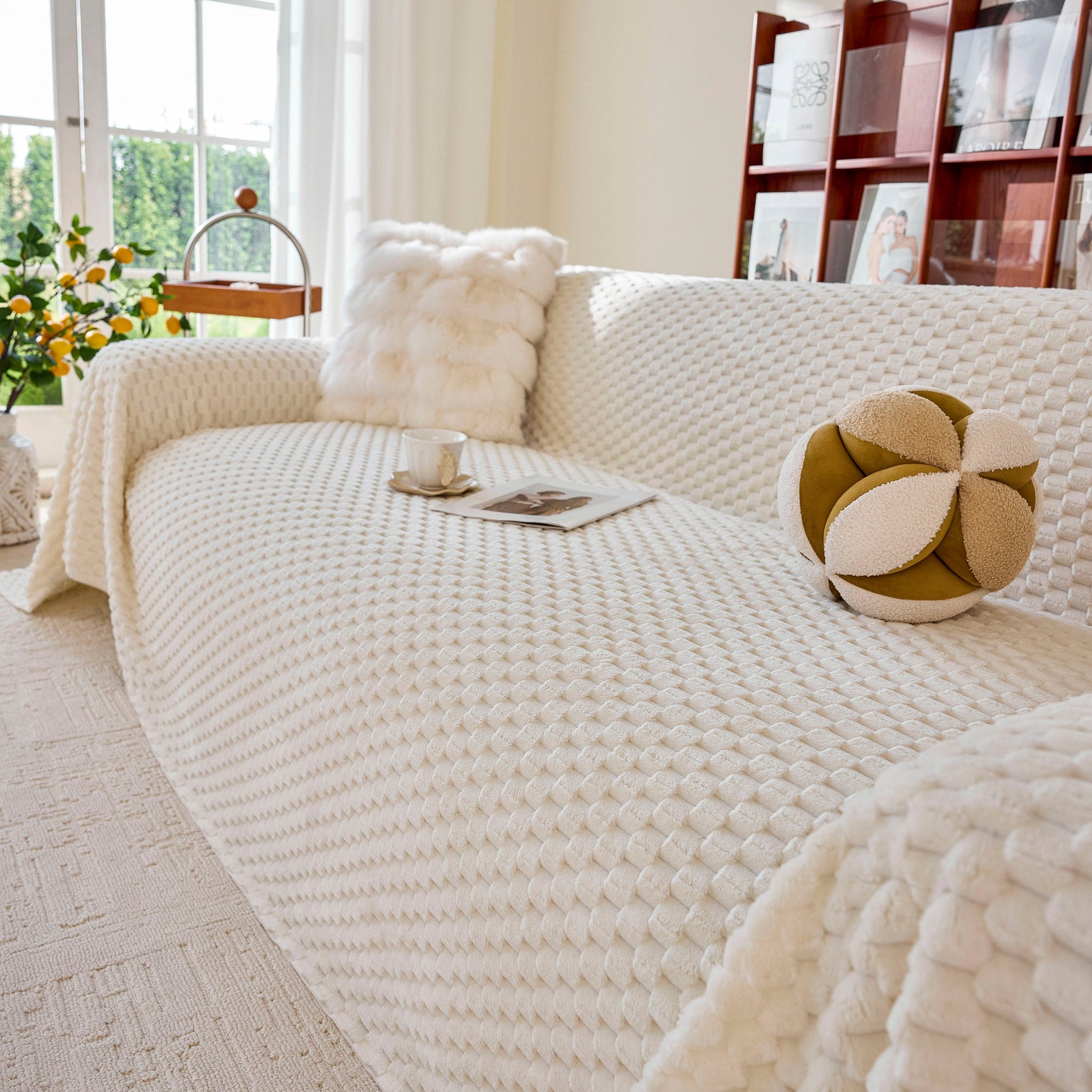 Thick Plush Non-Slip Sofa Throw Cover, Warm Soft Faux Fur Couch Protector for Winter - Ornate Home