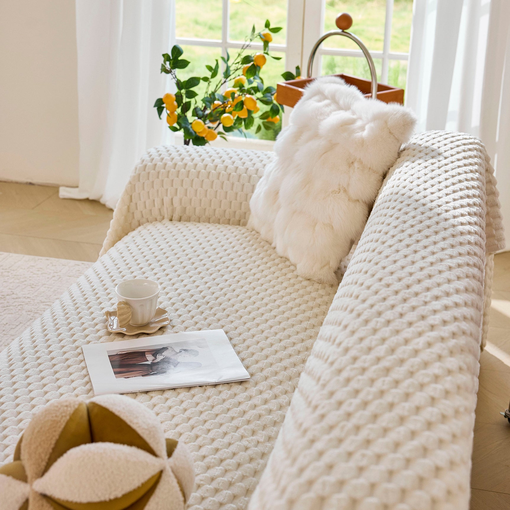 Thick Plush Non-Slip Sofa Throw Cover, Warm Soft Faux Fur Couch Protector for Winter - Ornate Home