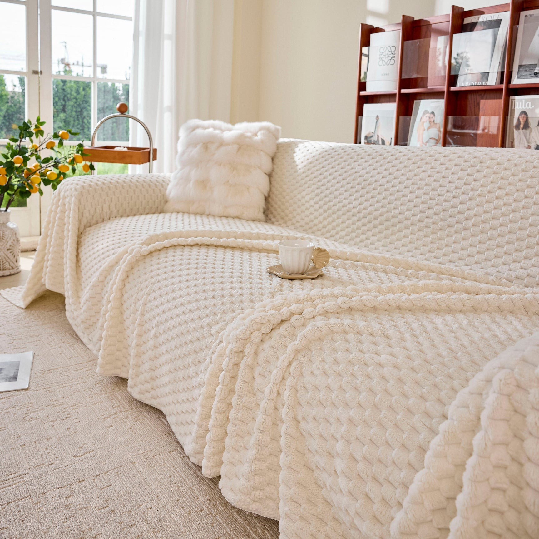 Thick Plush Non-Slip Sofa Throw Cover, Warm Soft Faux Fur Couch Protector for Winter - Ornate Home