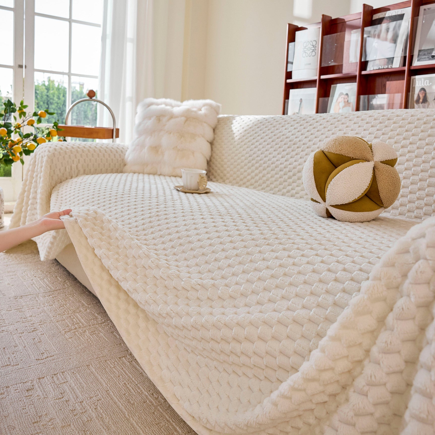 Thick Plush Non-Slip Sofa Throw Cover, Warm Soft Faux Fur Couch Protector for Winter - Ornate Home