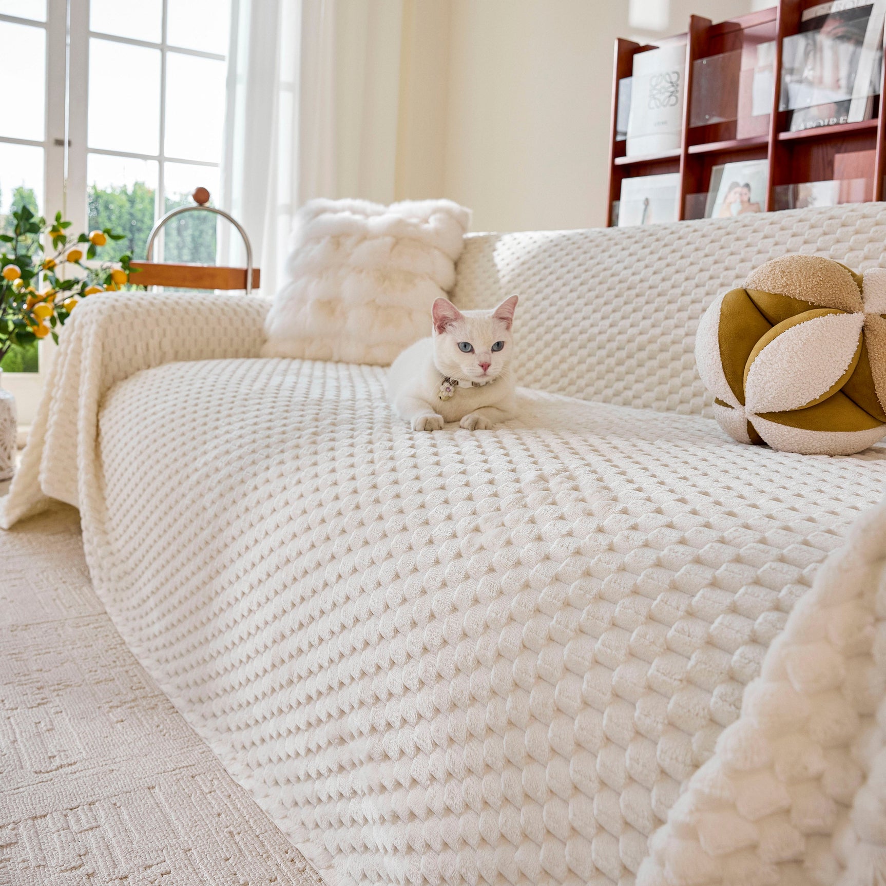 Thick Plush Non-Slip Sofa Throw Cover, Warm Soft Faux Fur Couch Protector for Winter - Ornate Home