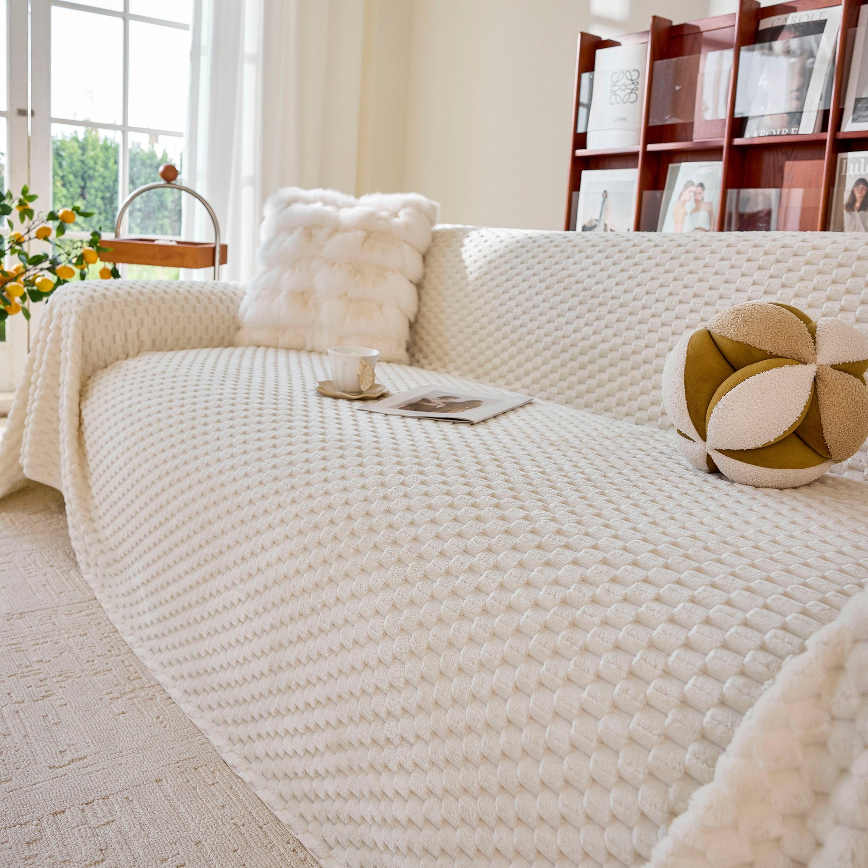 Thick Plush Non-Slip Sofa Throw Cover, Warm Soft Faux Fur Couch Protector for Winter - Ornate Home