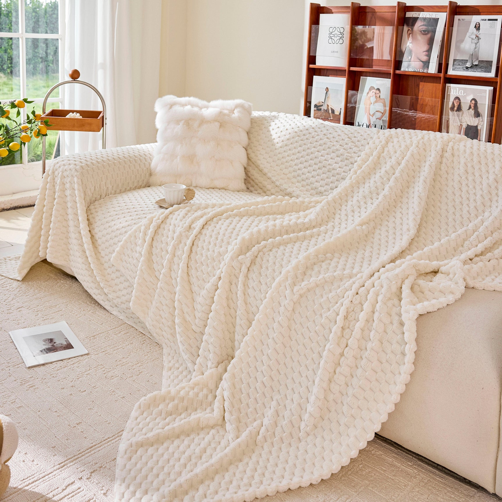 Thick Plush Non-Slip Sofa Throw Cover, Warm Soft Faux Fur Couch Protector for Winter - Ornate Home