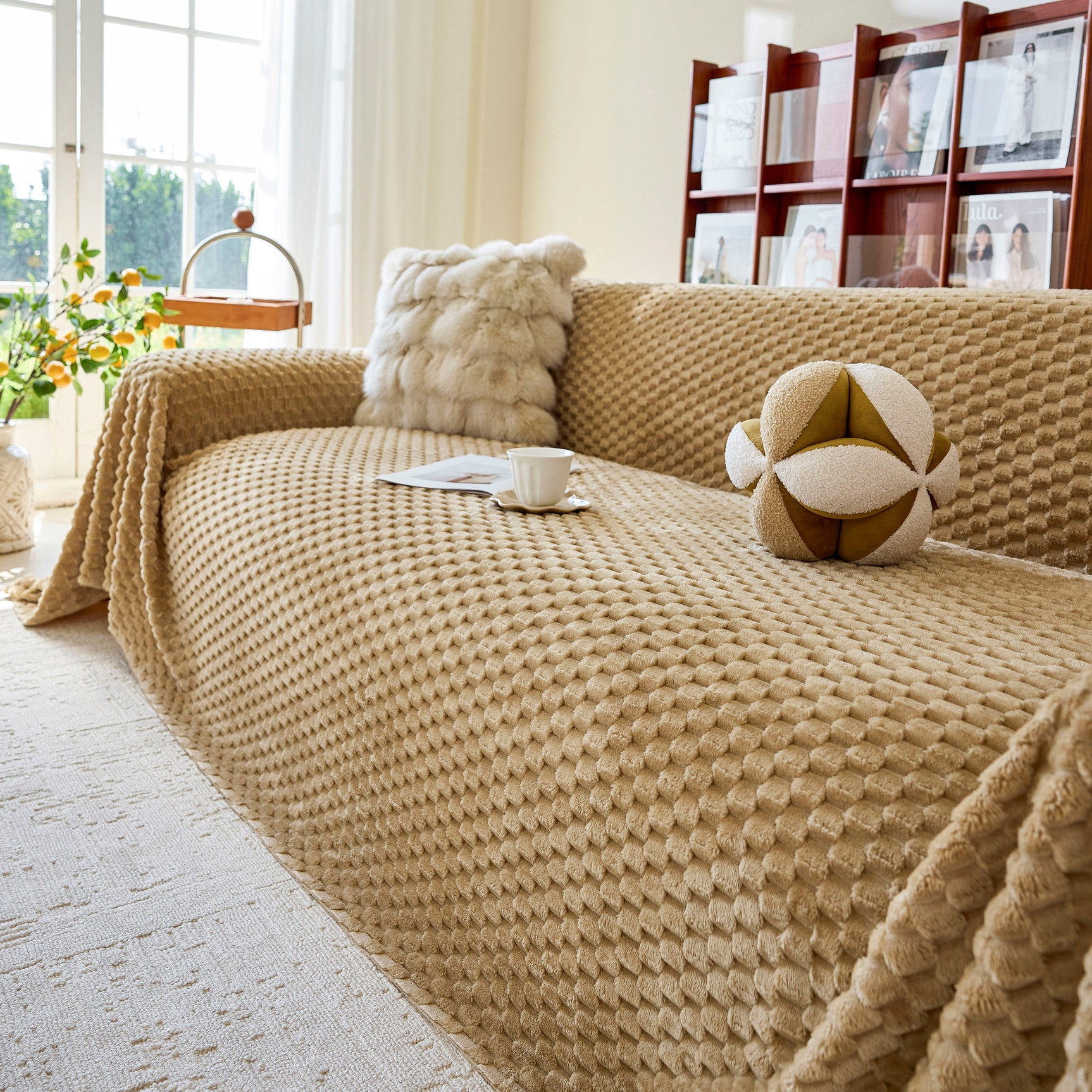 Thick Plush Non-Slip Sofa Throw Cover, Warm Soft Faux Fur Couch Protector for Winter - Ornate Home