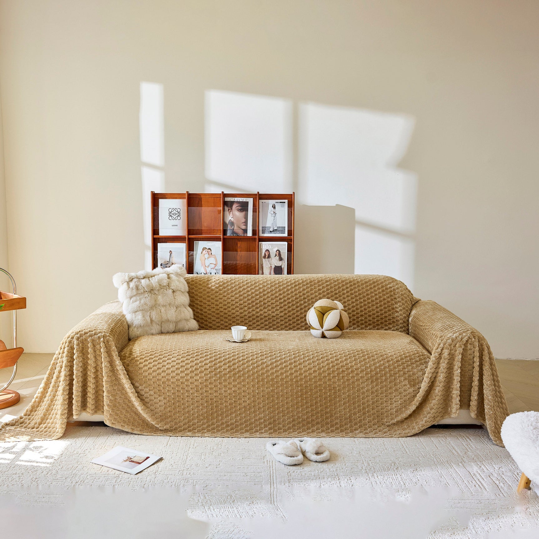 Thick Plush Non-Slip Sofa Throw Cover, Warm Soft Faux Fur Couch Protector for Winter - Ornate Home