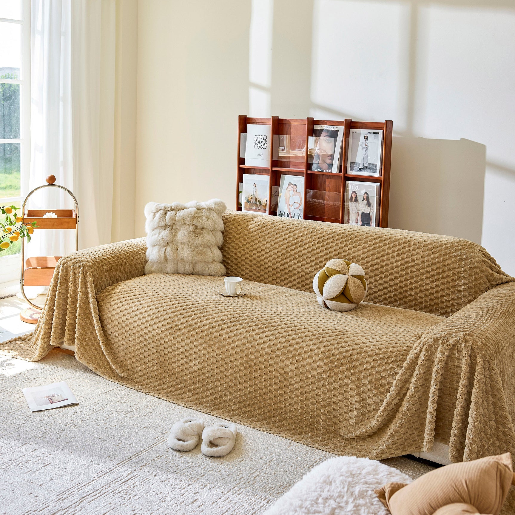 Thick Plush Non-Slip Sofa Throw Cover, Warm Soft Faux Fur Couch Protector for Winter - Ornate Home