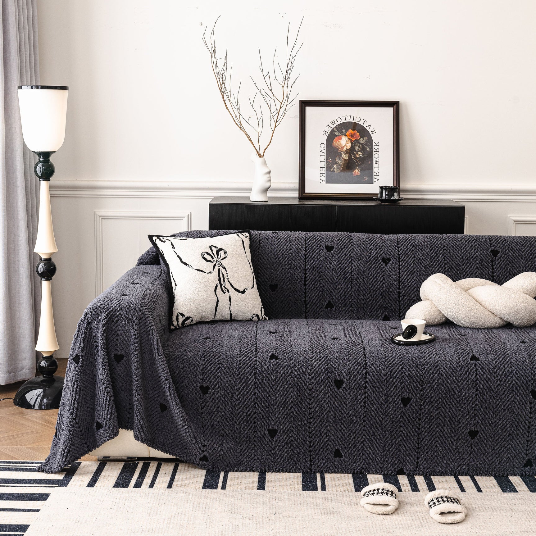 Thick Plush Sofa Cover Throw for Couch, 3D Textured Herringbone Washable Slipcover - Ornate Home