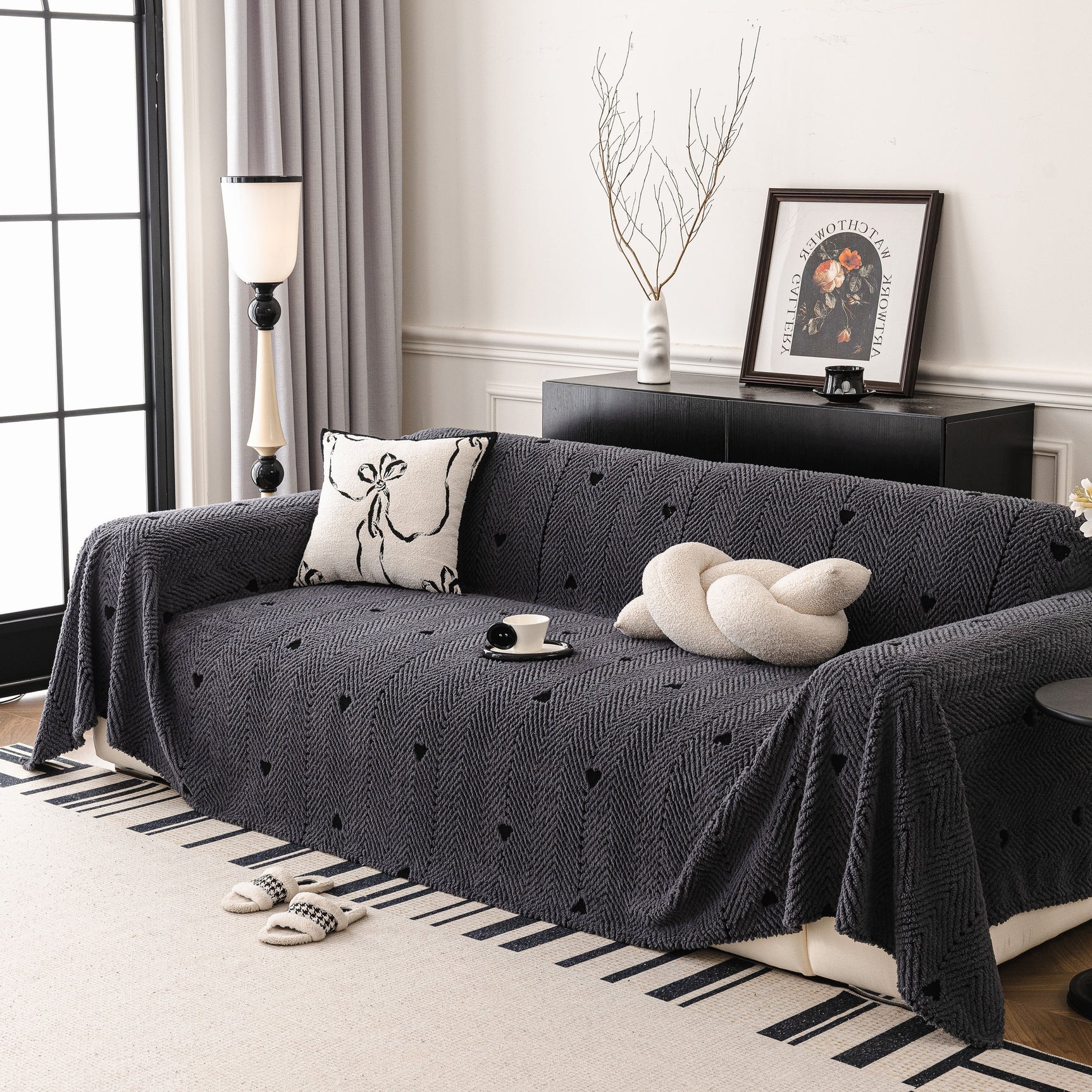 Thick Plush Sofa Cover Throw for Couch, 3D Textured Herringbone Washable Slipcover - Ornate Home