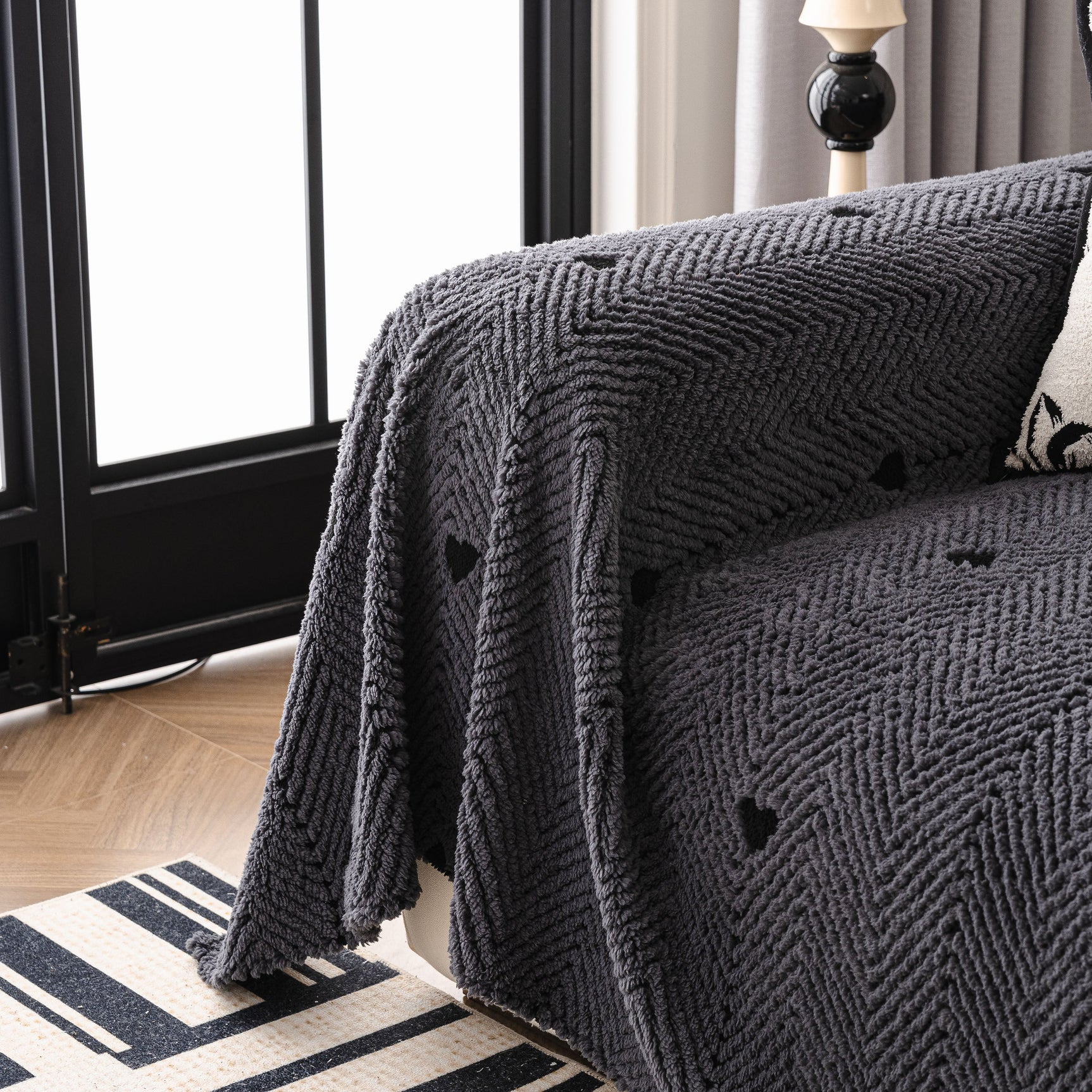 Thick Plush Sofa Cover Throw for Couch, 3D Textured Herringbone Washable Slipcover - Ornate Home