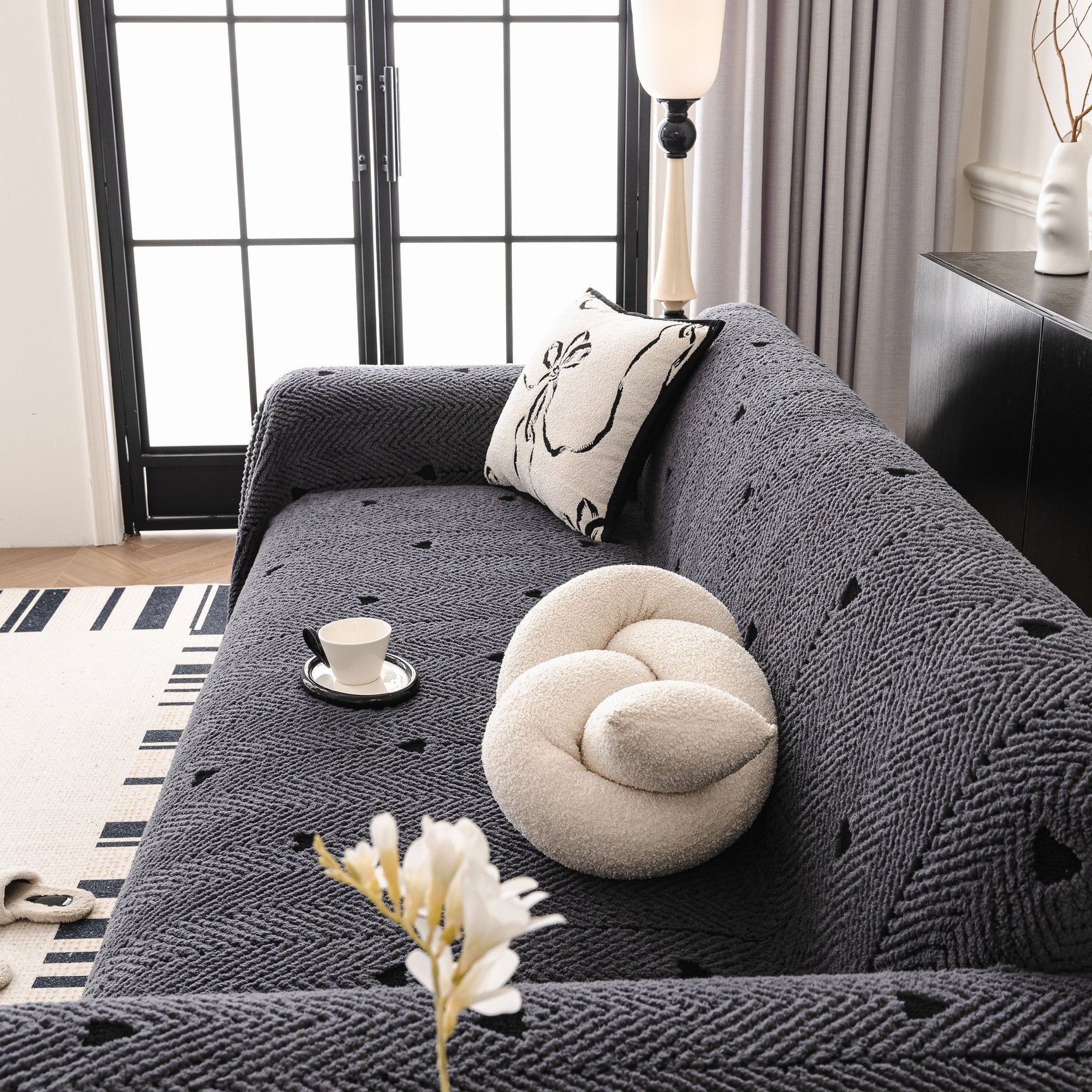 Thick Plush Sofa Cover Throw for Couch, 3D Textured Herringbone Washable Slipcover - Ornate Home