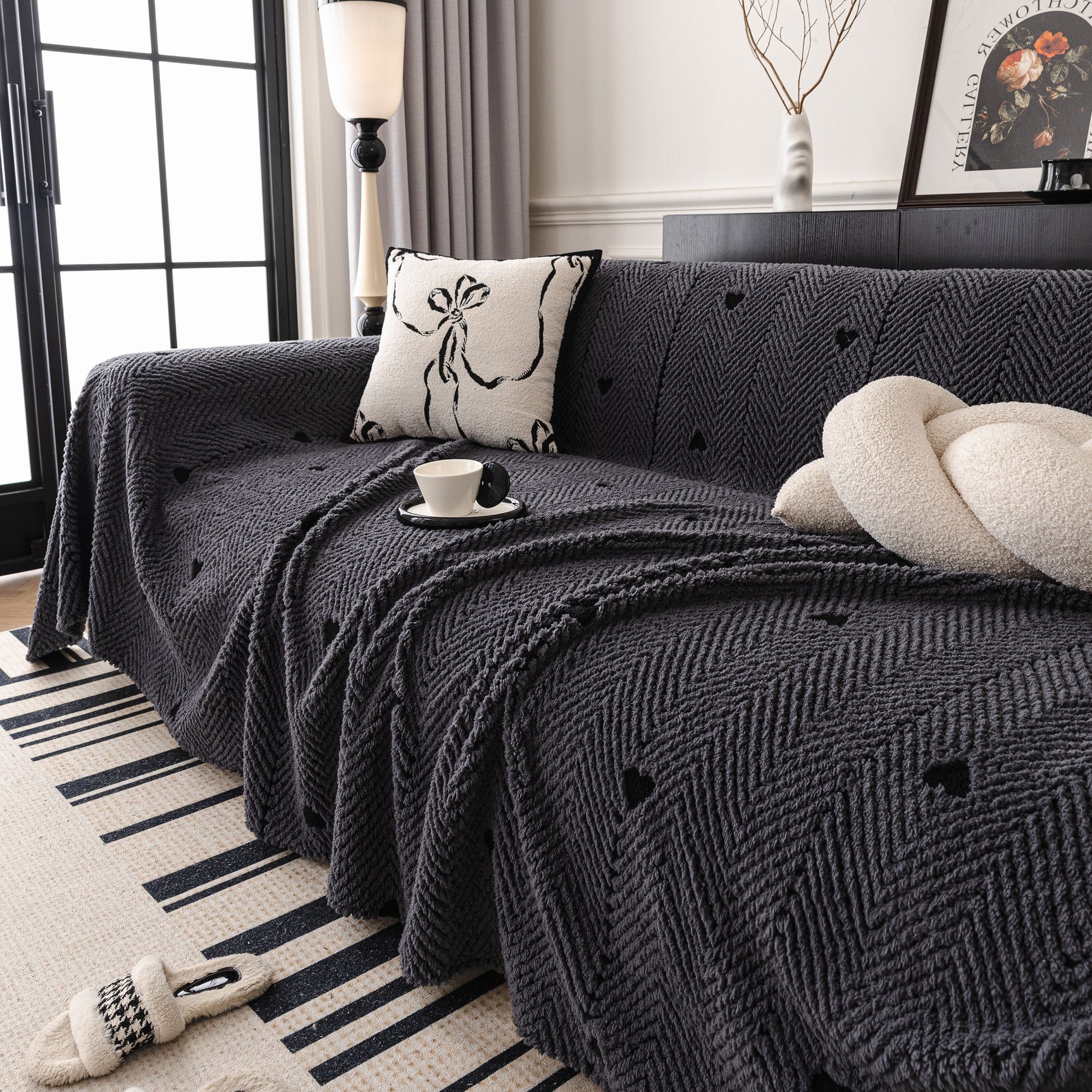 Thick Plush Sofa Cover Throw for Couch, 3D Textured Herringbone Washable Slipcover - Ornate Home