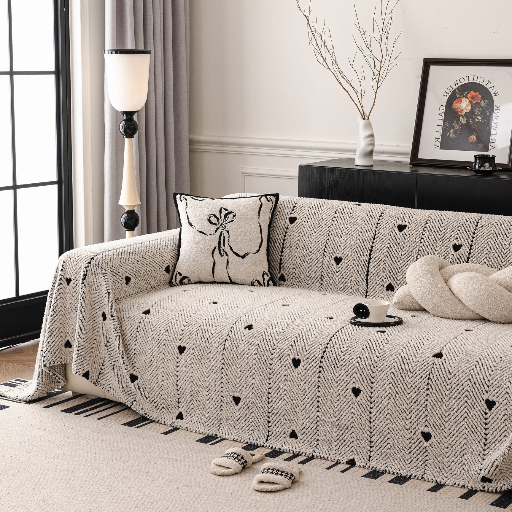 Thick Plush Sofa Cover Throw for Couch, 3D Textured Herringbone Washable Slipcover - Ornate Home