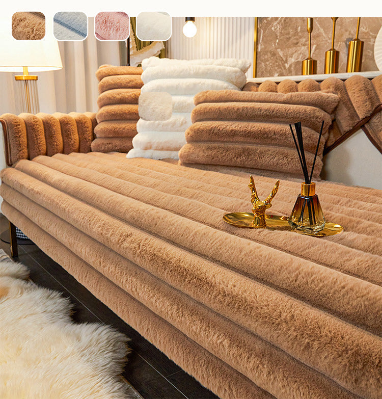 Thicken Faux Fur Rabbit Plush Sofa Cover Non-slip Slipcover Seat European Couch Cover Sofa Towel for Living Room Decor - Ornate Home