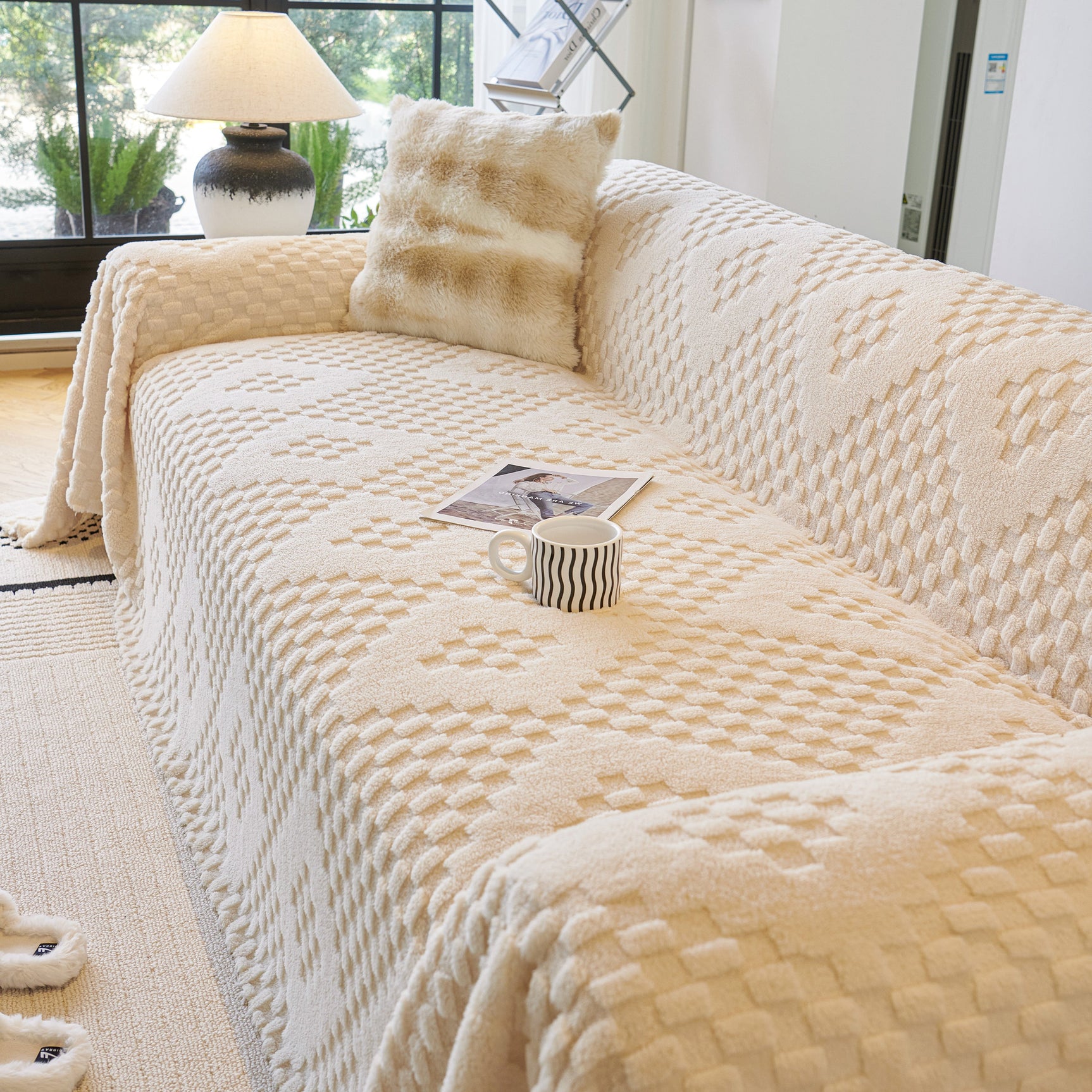 Thickened 3D Plush Premium Living Spaces Couch Covers Soft and Warm Couch Protector Blanket - Ornate Home