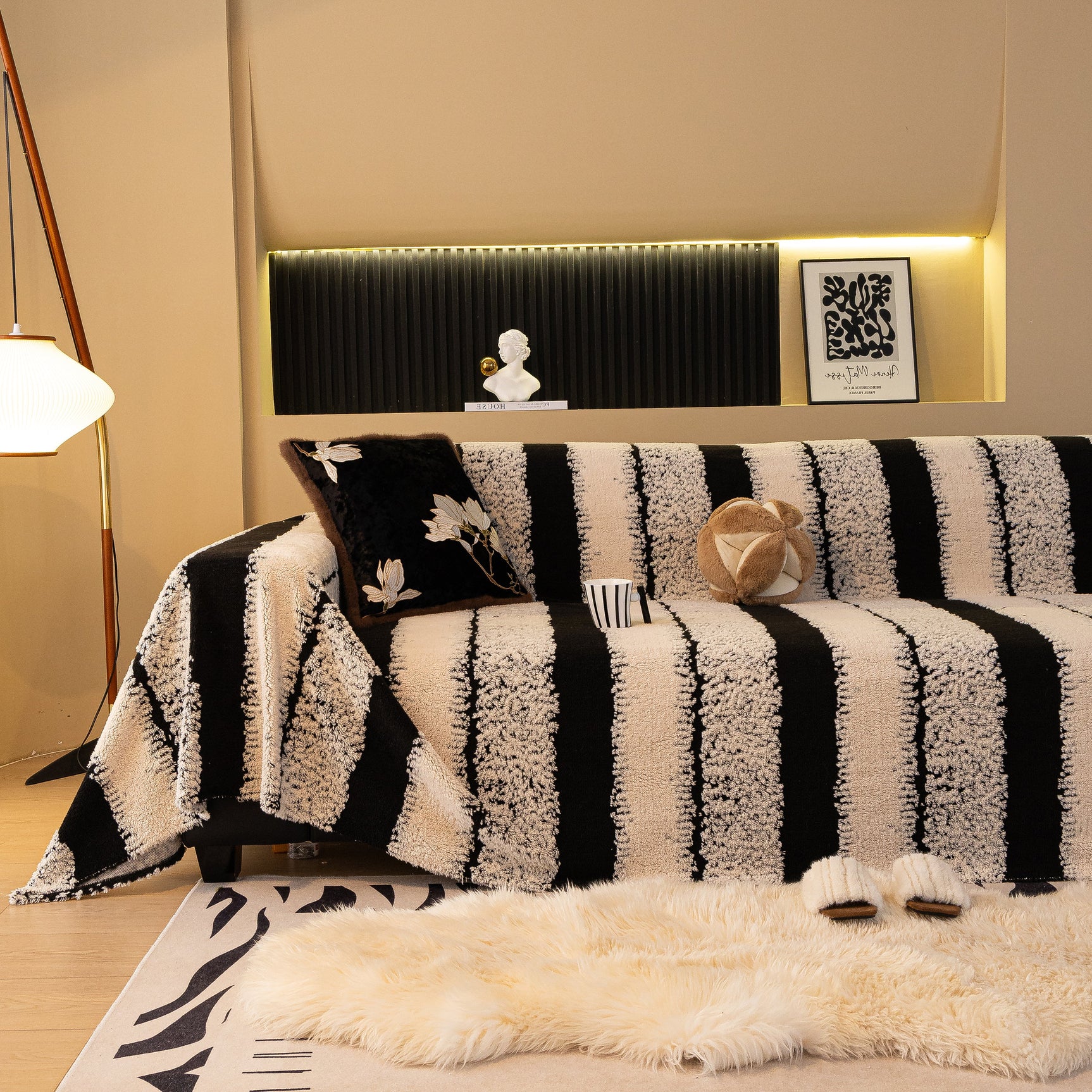 Thickened Coral Fleece Sofa Throw Cover Slipcover Warm Jacquard Cozy Couch Cover Blankets - Ornate Home