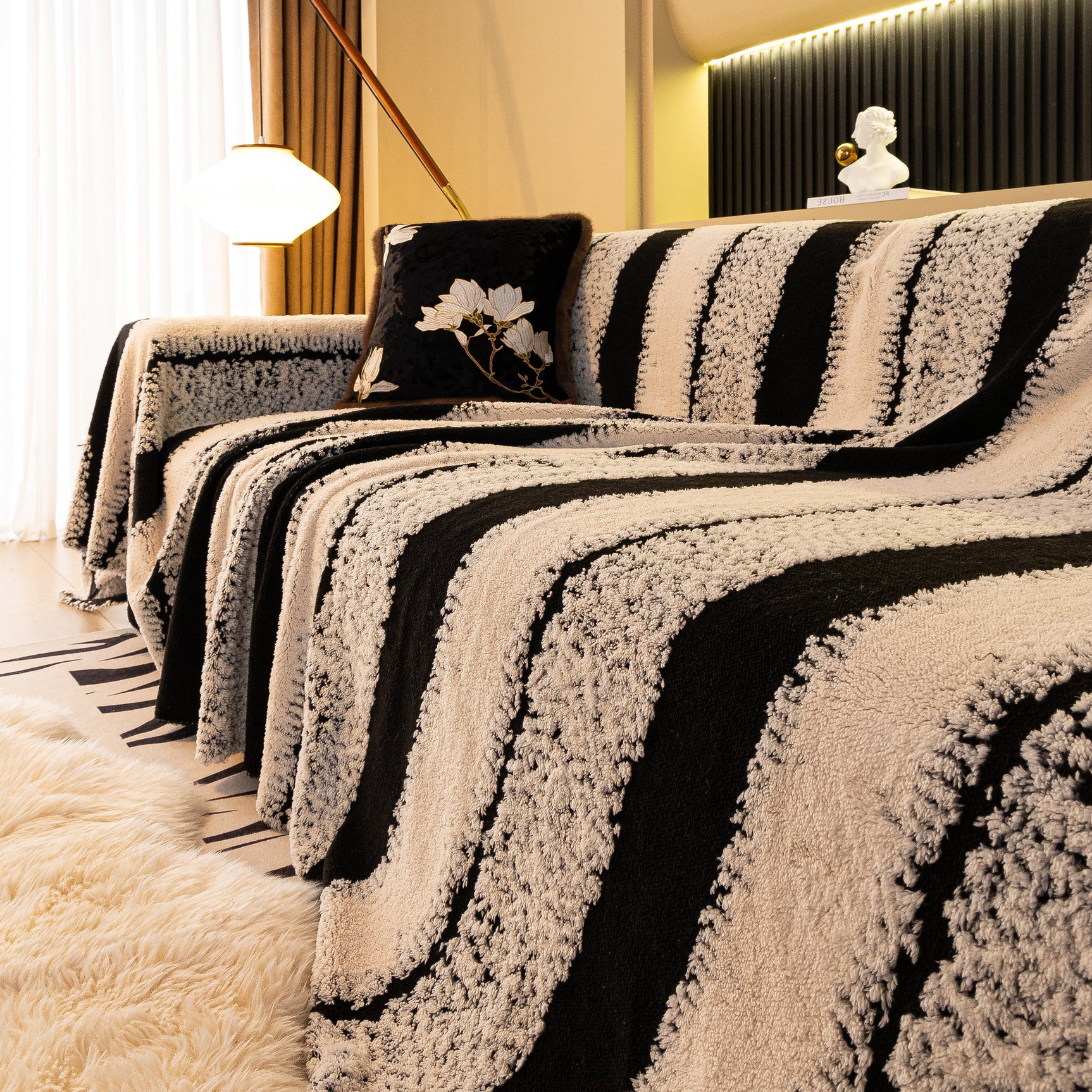 Thickened Coral Fleece Sofa Throw Cover Slipcover Warm Jacquard Cozy Couch Cover Blankets - Ornate Home