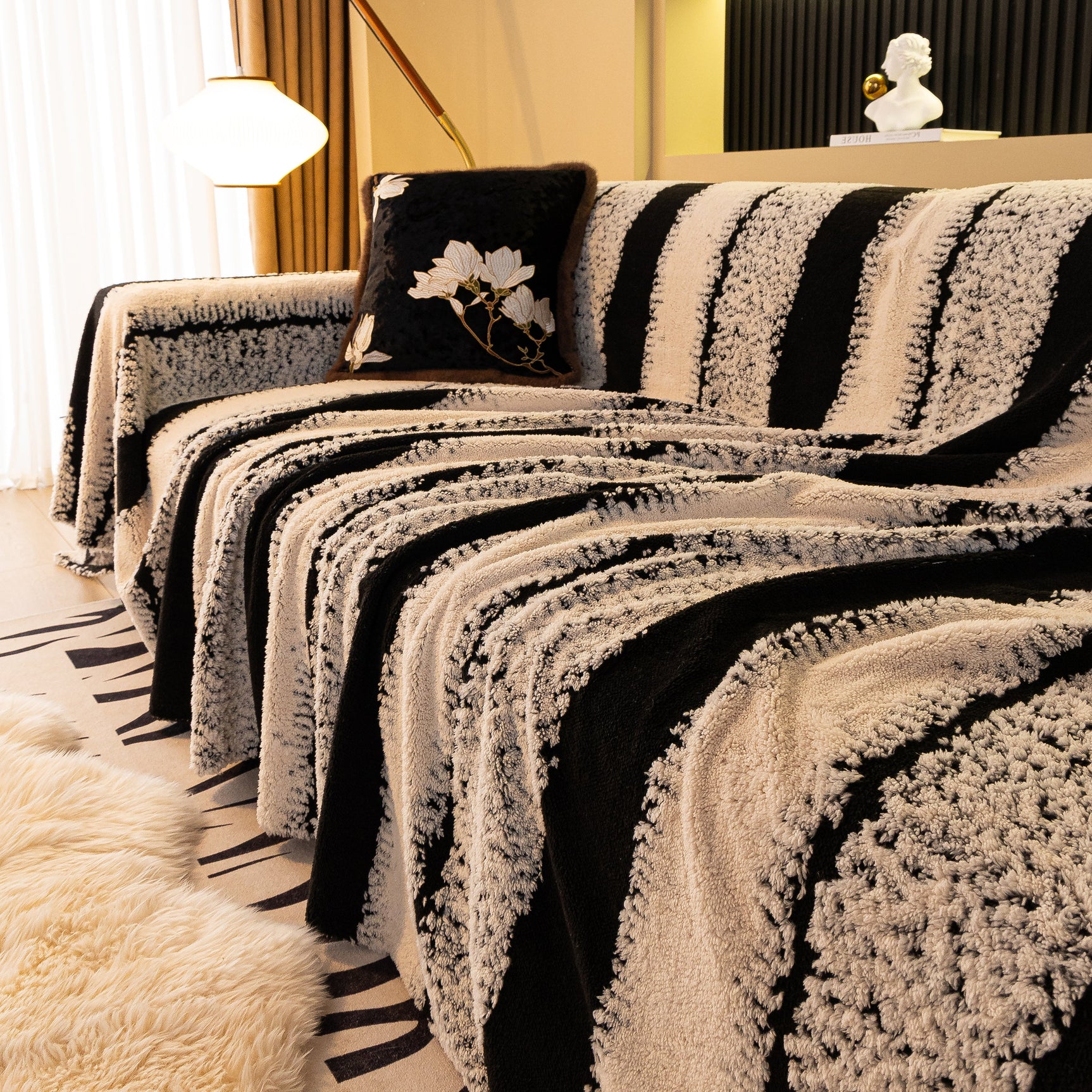 Thickened Coral Fleece Sofa Throw Cover Slipcover Warm Jacquard Cozy Couch Cover Blankets - Ornate Home