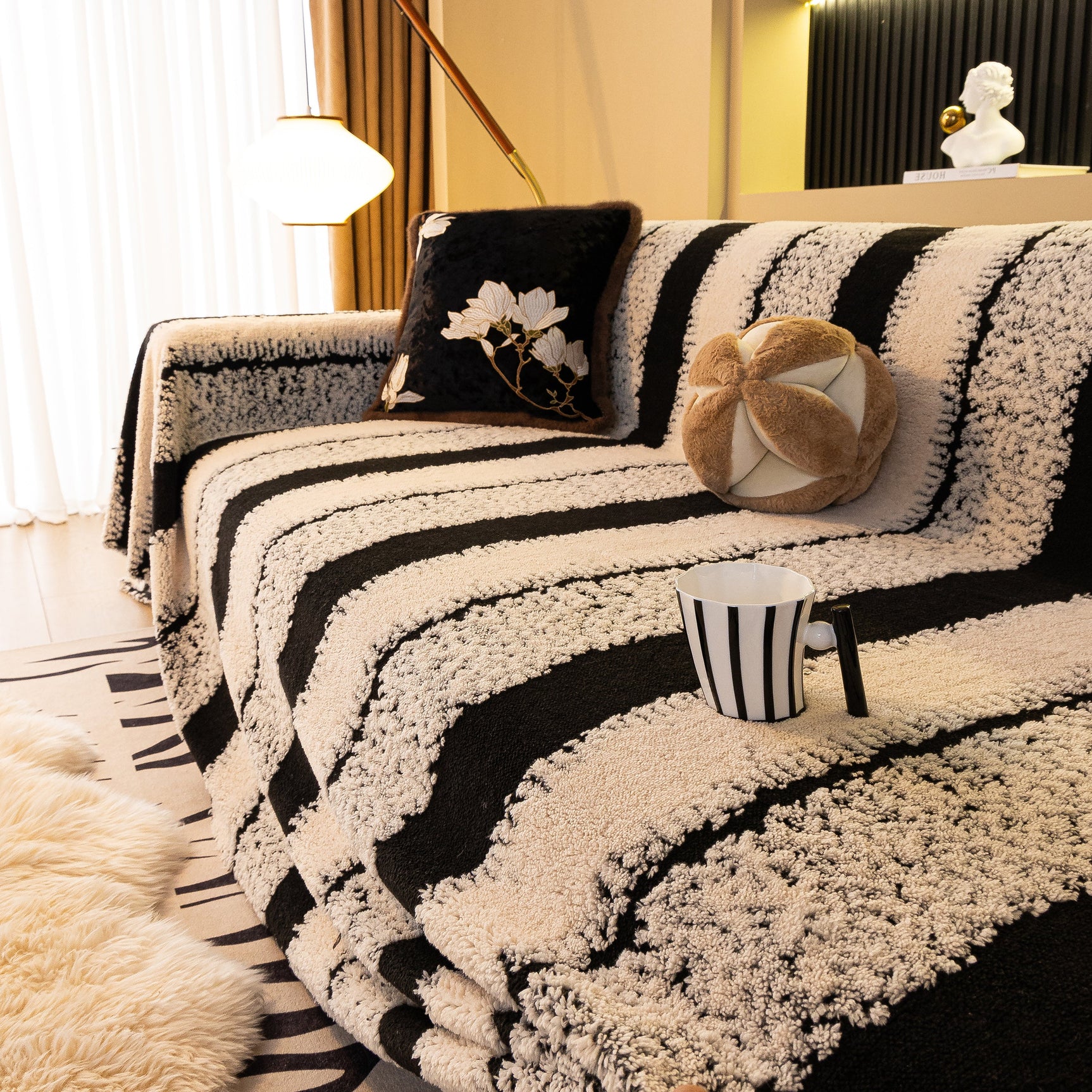 Thickened Coral Fleece Sofa Throw Cover Slipcover Warm Jacquard Cozy Couch Cover Blankets - Ornate Home