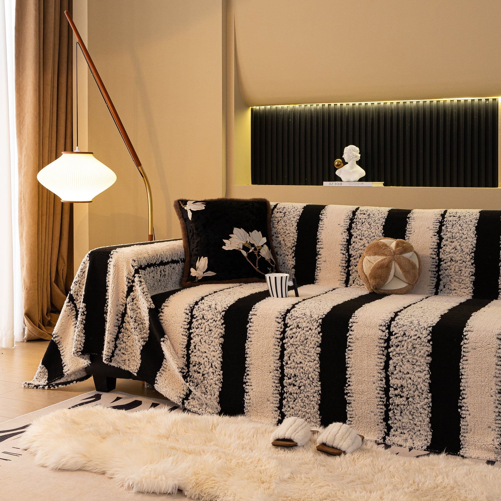 Thickened Coral Fleece Sofa Throw Cover Slipcover Warm Jacquard Cozy Couch Cover Blankets - Ornate Home