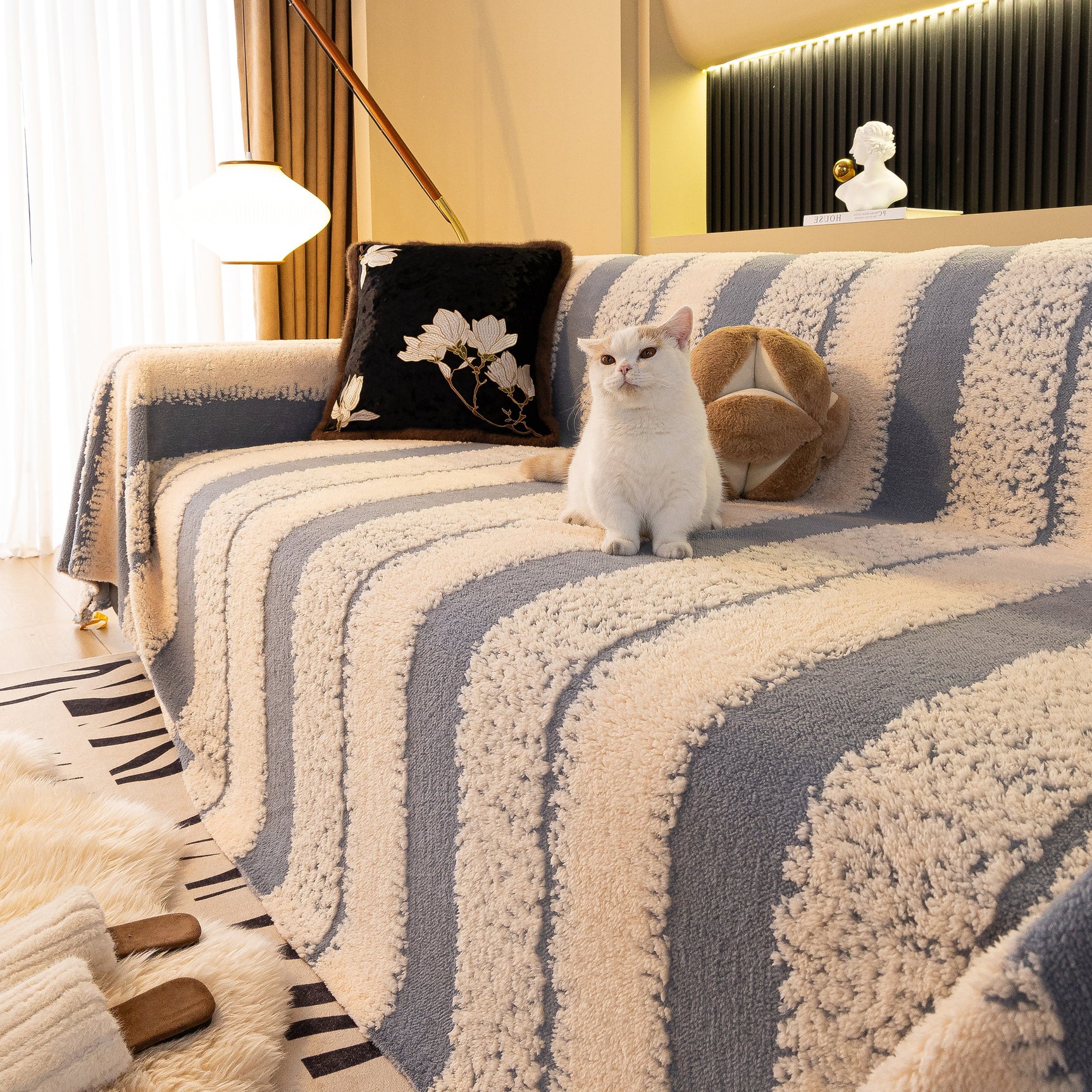 Thickened Coral Fleece Sofa Throw Cover Slipcover Warm Jacquard Cozy Couch Cover Blankets - Ornate Home