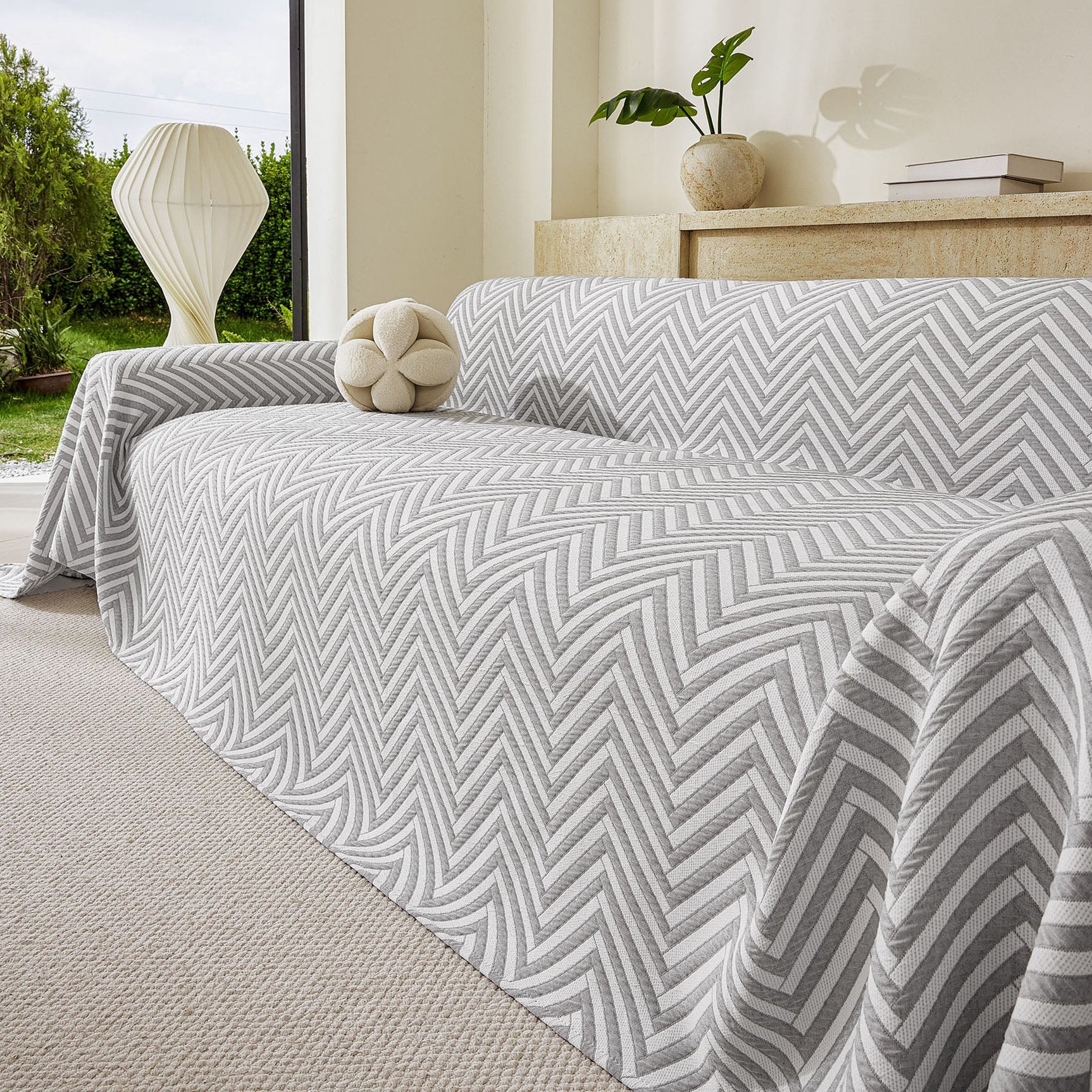 Three Layer Woven Soft Breathable Sofa Cover Blanket, Textured Chevron Couch Cover - Ornate Home