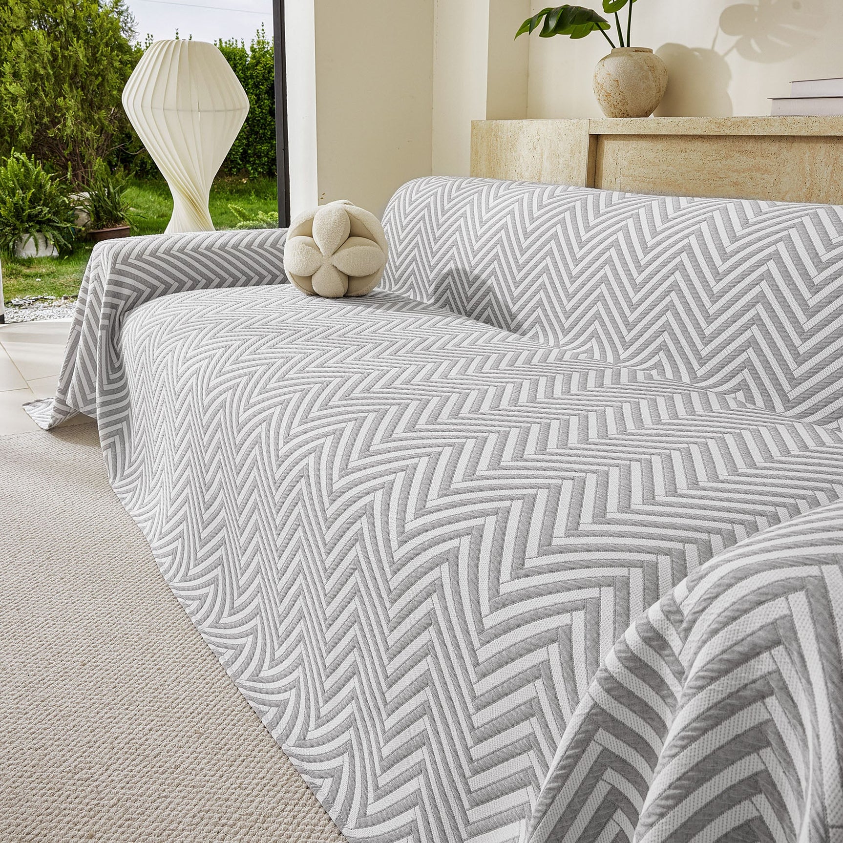 Three Layer Woven Soft Breathable Sofa Cover Blanket, Textured Chevron Couch Cover - Ornate Home