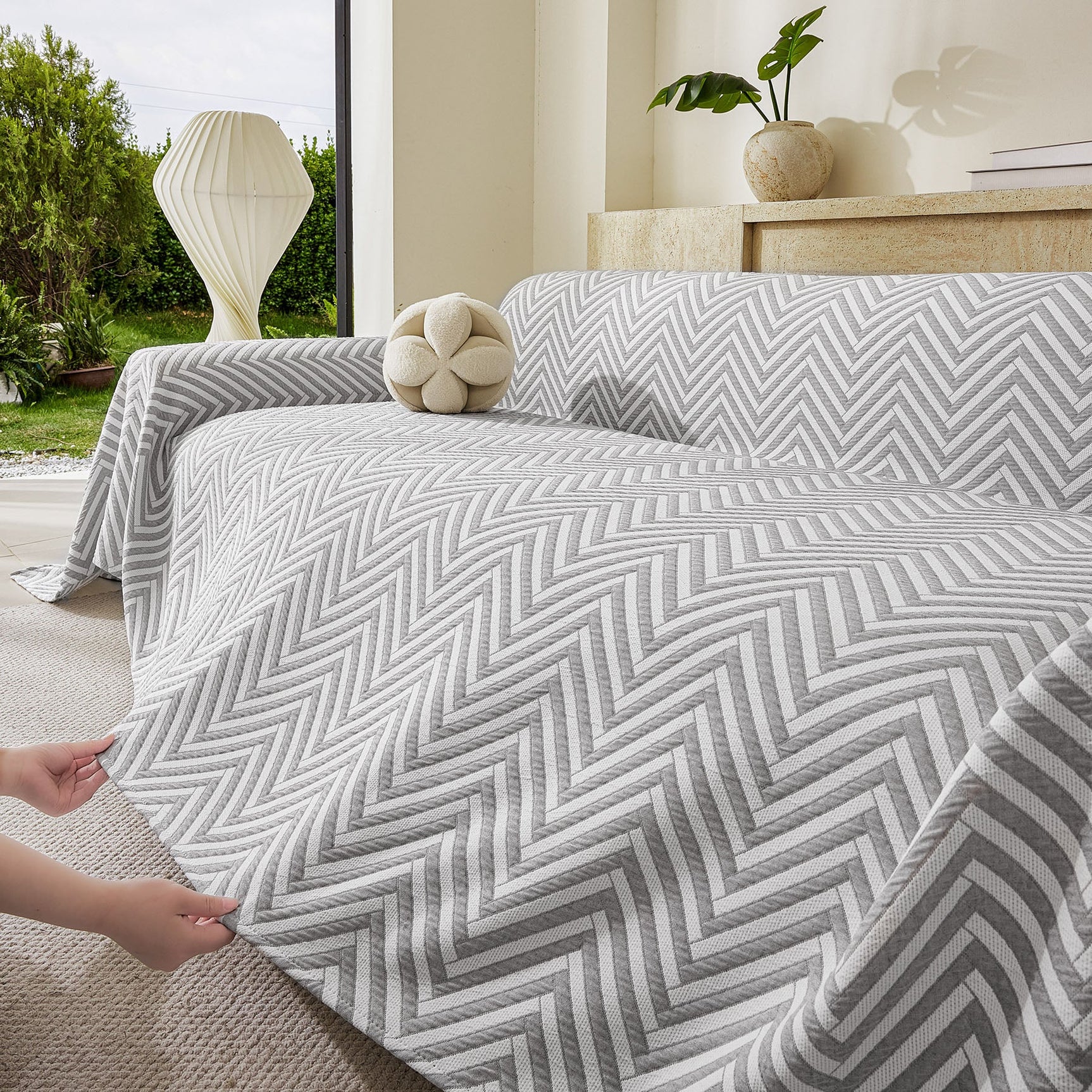 Three Layer Woven Soft Breathable Sofa Cover Blanket, Textured Chevron Couch Cover - Ornate Home