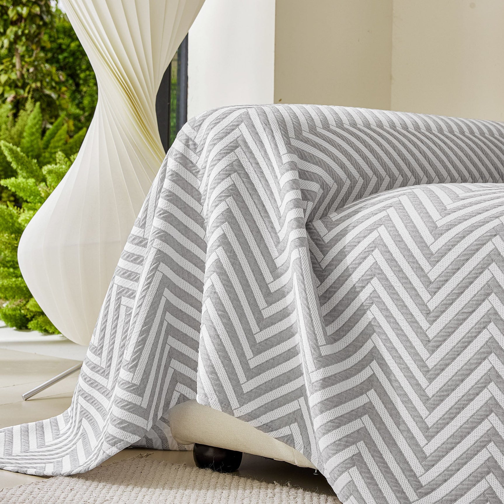 Three Layer Woven Soft Breathable Sofa Cover Blanket, Textured Chevron Couch Cover - Ornate Home