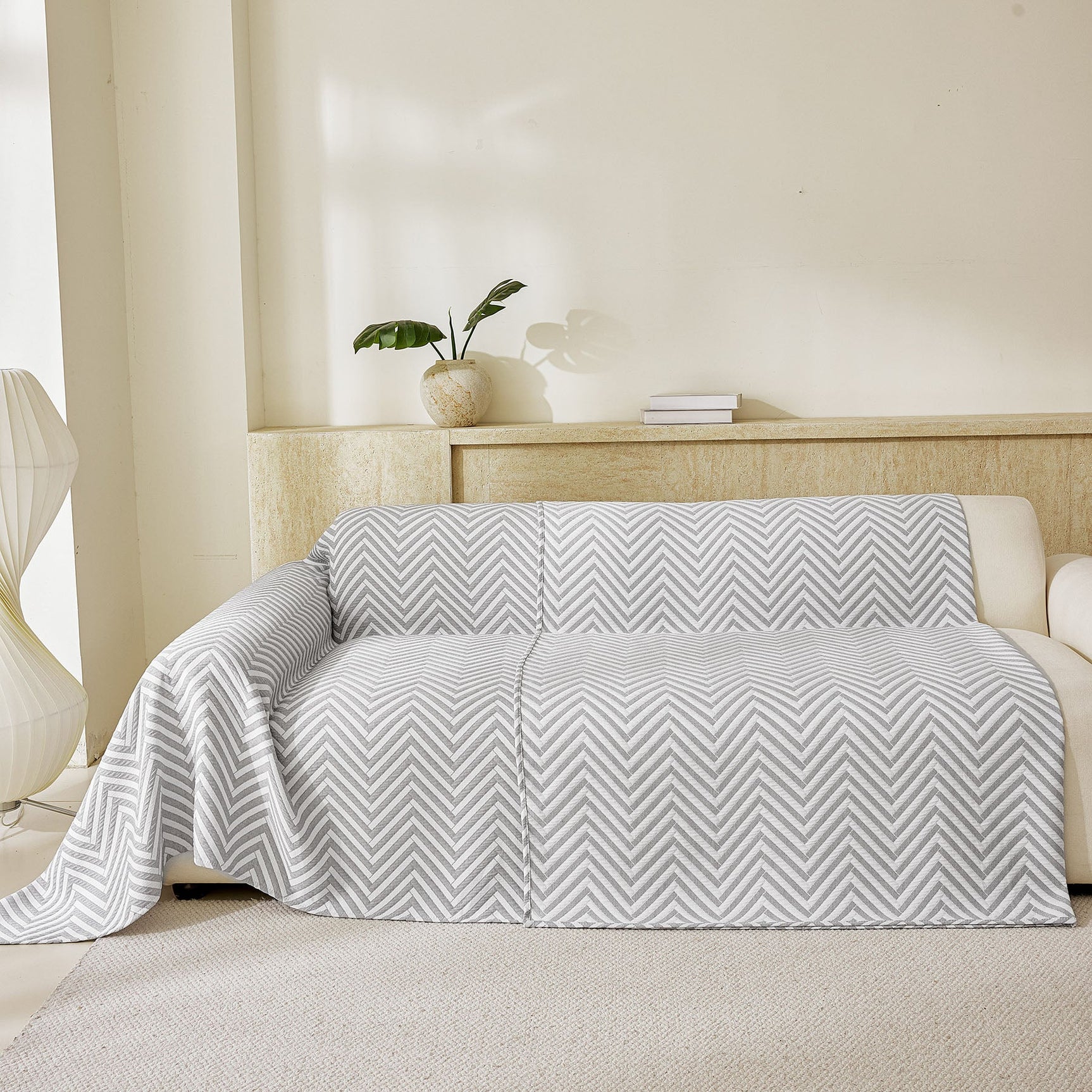 Three Layer Woven Soft Breathable Sofa Cover Blanket, Textured Chevron Couch Cover - Ornate Home