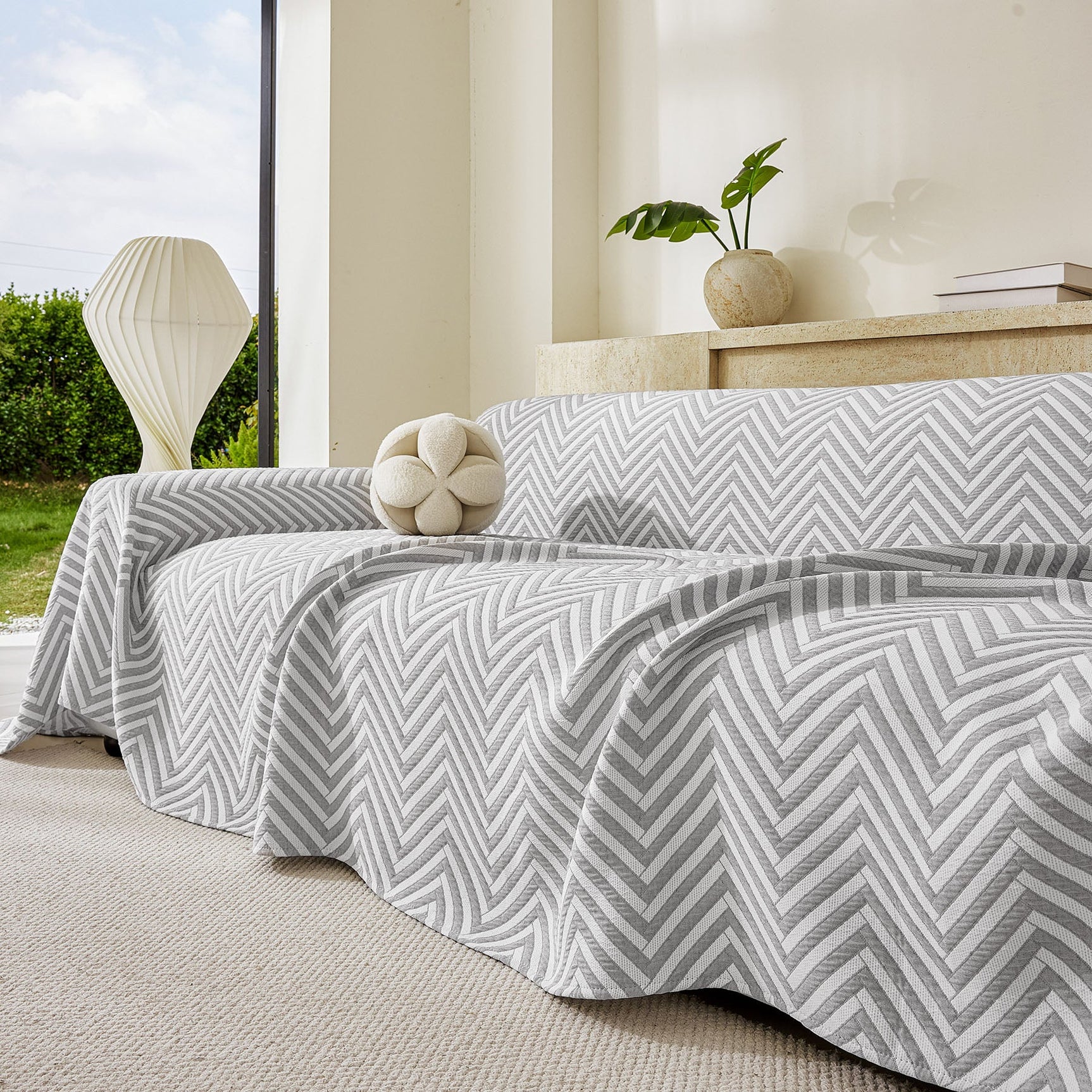 Three Layer Woven Soft Breathable Sofa Cover Blanket, Textured Chevron Couch Cover - Ornate Home