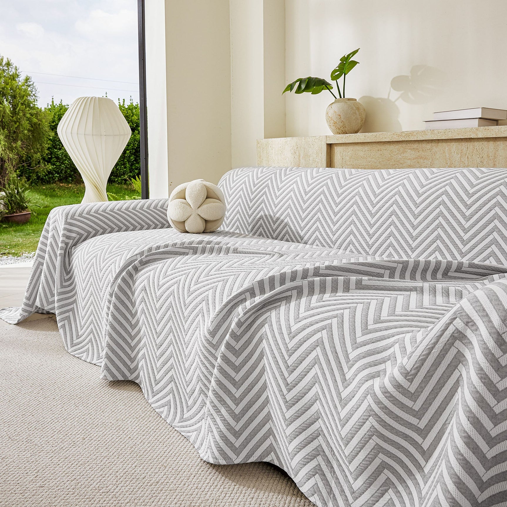 Three Layer Woven Soft Breathable Sofa Cover Blanket, Textured Chevron Couch Cover - Ornate Home