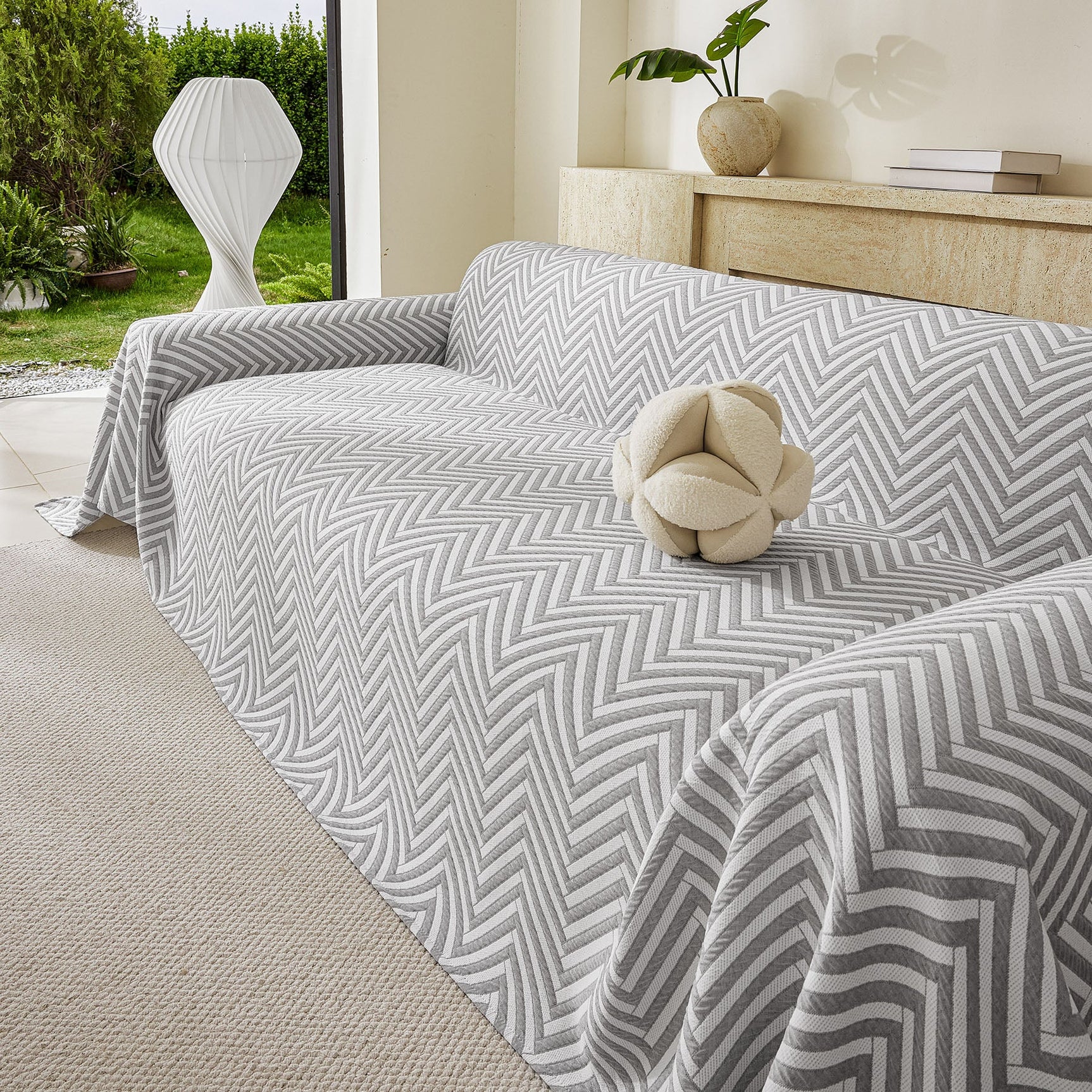 Three Layer Woven Soft Breathable Sofa Cover Blanket, Textured Chevron Couch Cover - Ornate Home