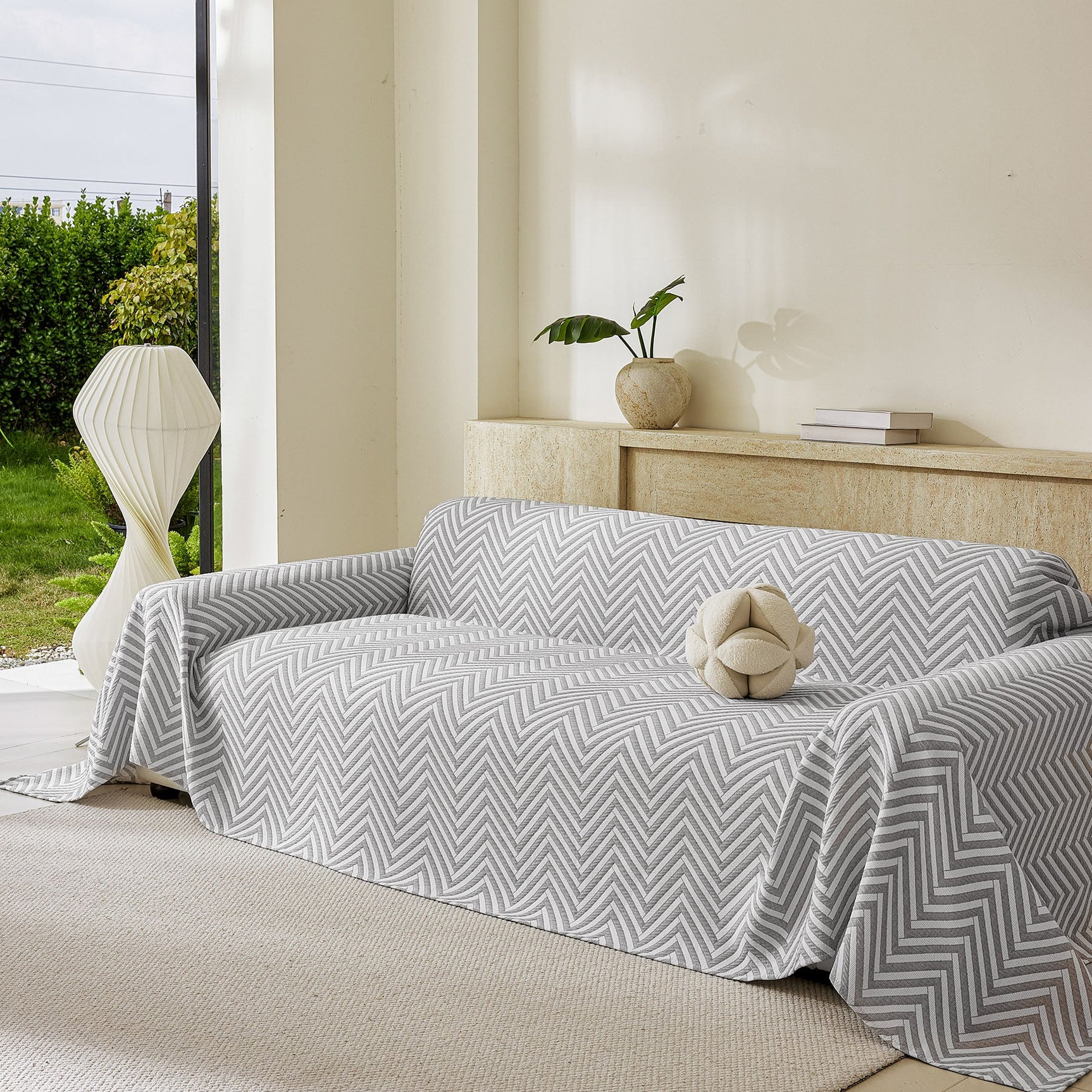 Three Layer Woven Soft Breathable Sofa Cover Blanket, Textured Chevron Couch Cover - Ornate Home