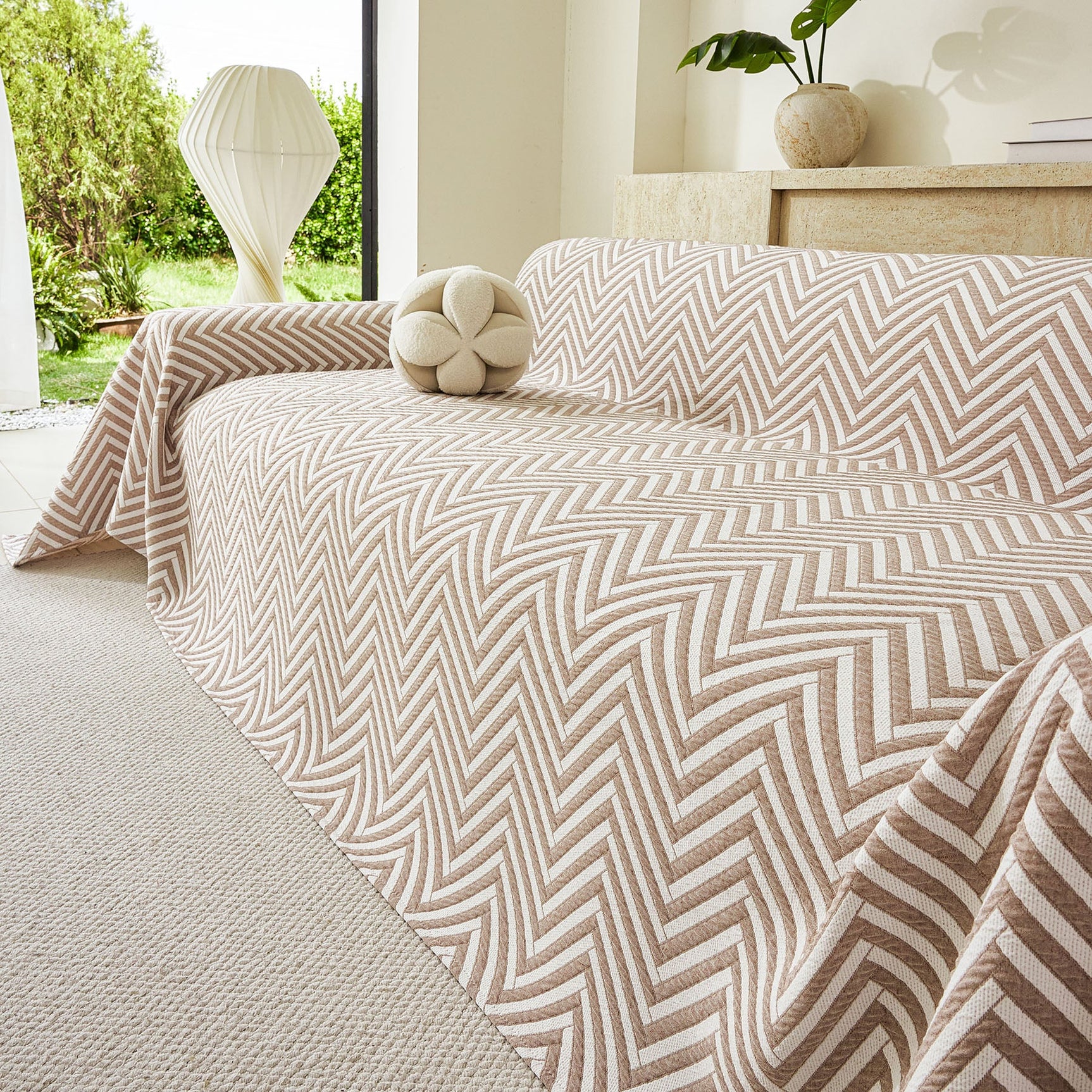 Three Layer Woven Soft Breathable Sofa Cover Blanket, Textured Chevron Couch Cover - Ornate Home