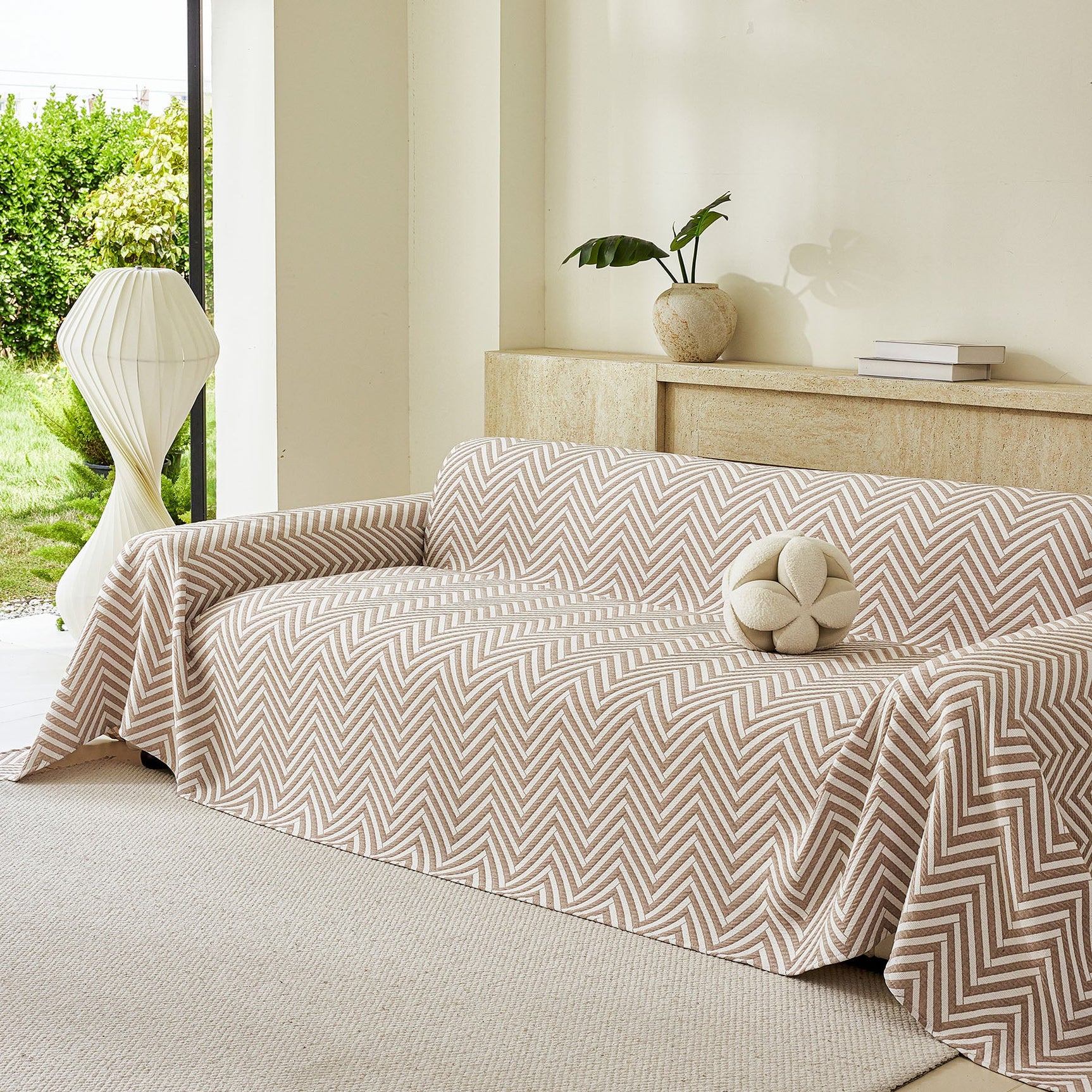 Three Layer Woven Soft Breathable Sofa Cover Blanket, Textured Chevron Couch Cover - Ornate Home