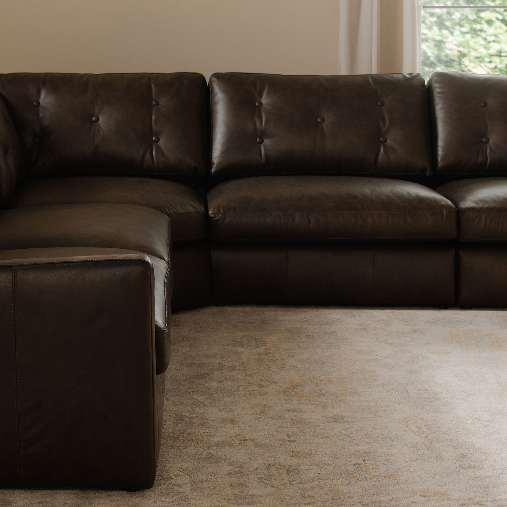 Thurlow Espresso Brown Leather Right Arm Facing Sofa - Ornate Home