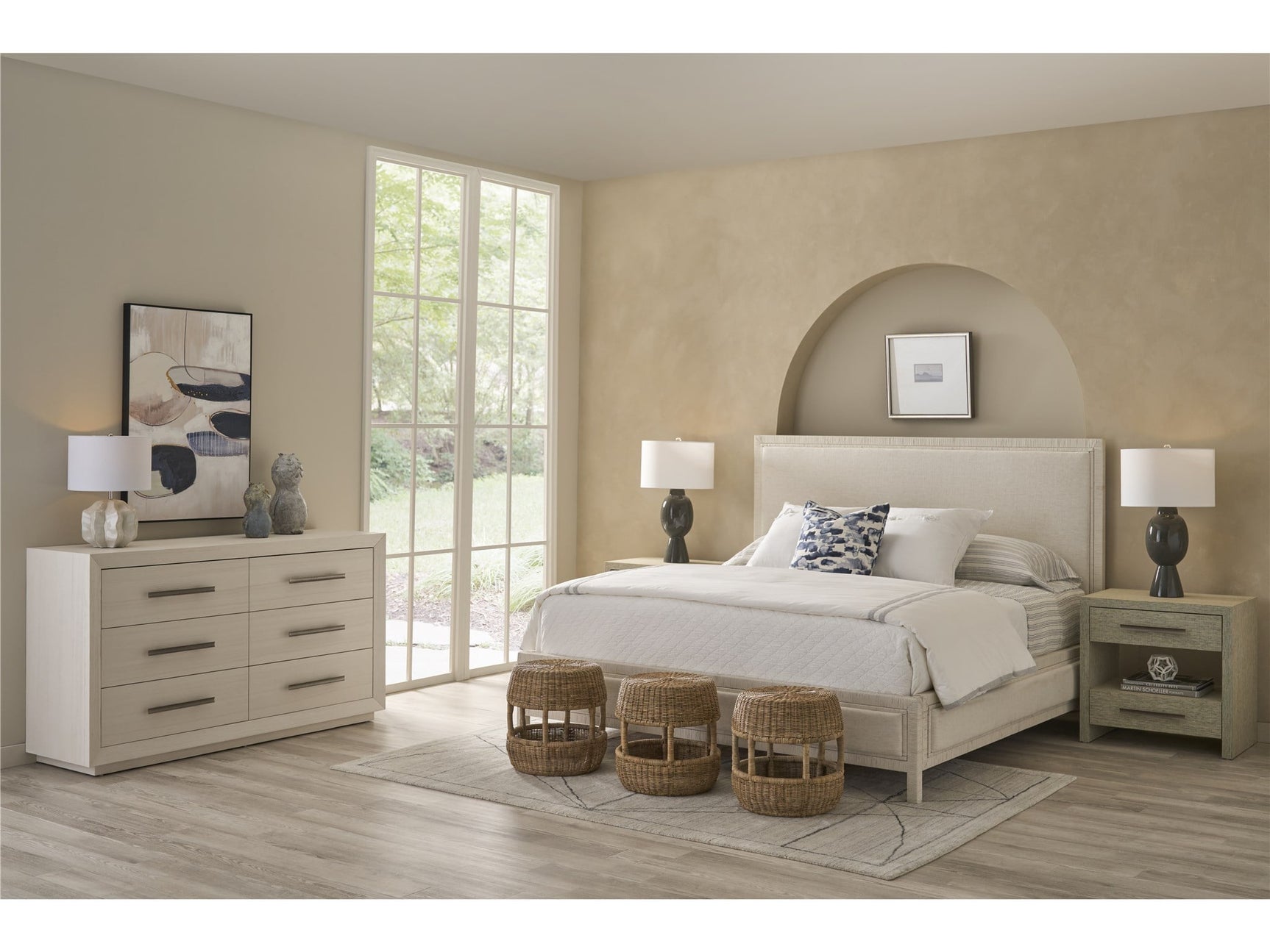 Tidal White Rattan/Nomad Snow Queen Bed - Ornate Home
