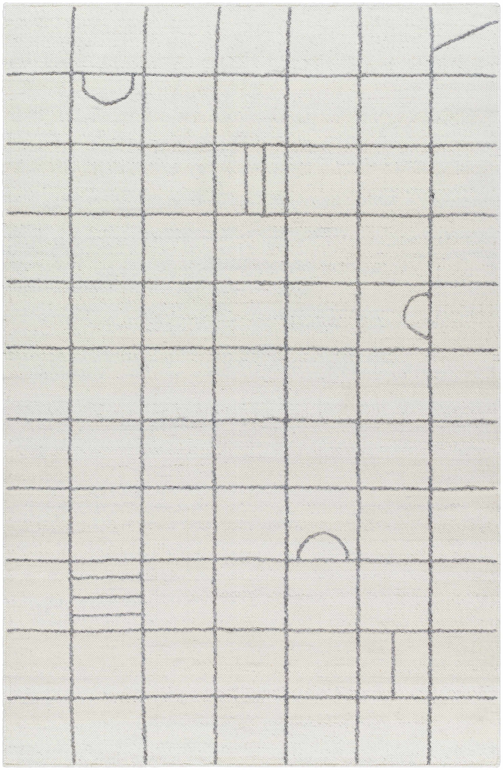 Tieve Black & White Grid Wool Rug - Clearance - Ornate Home
