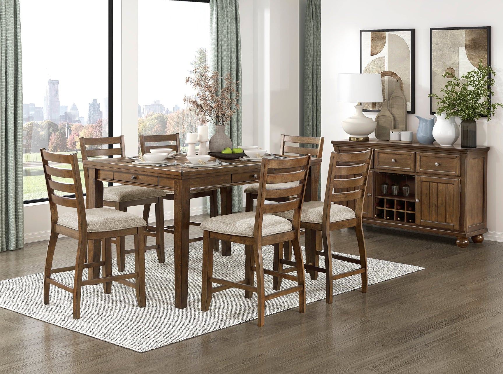 Tigard Cherry/Beige Counter Height Chair (Set of 2) - Ornate Home