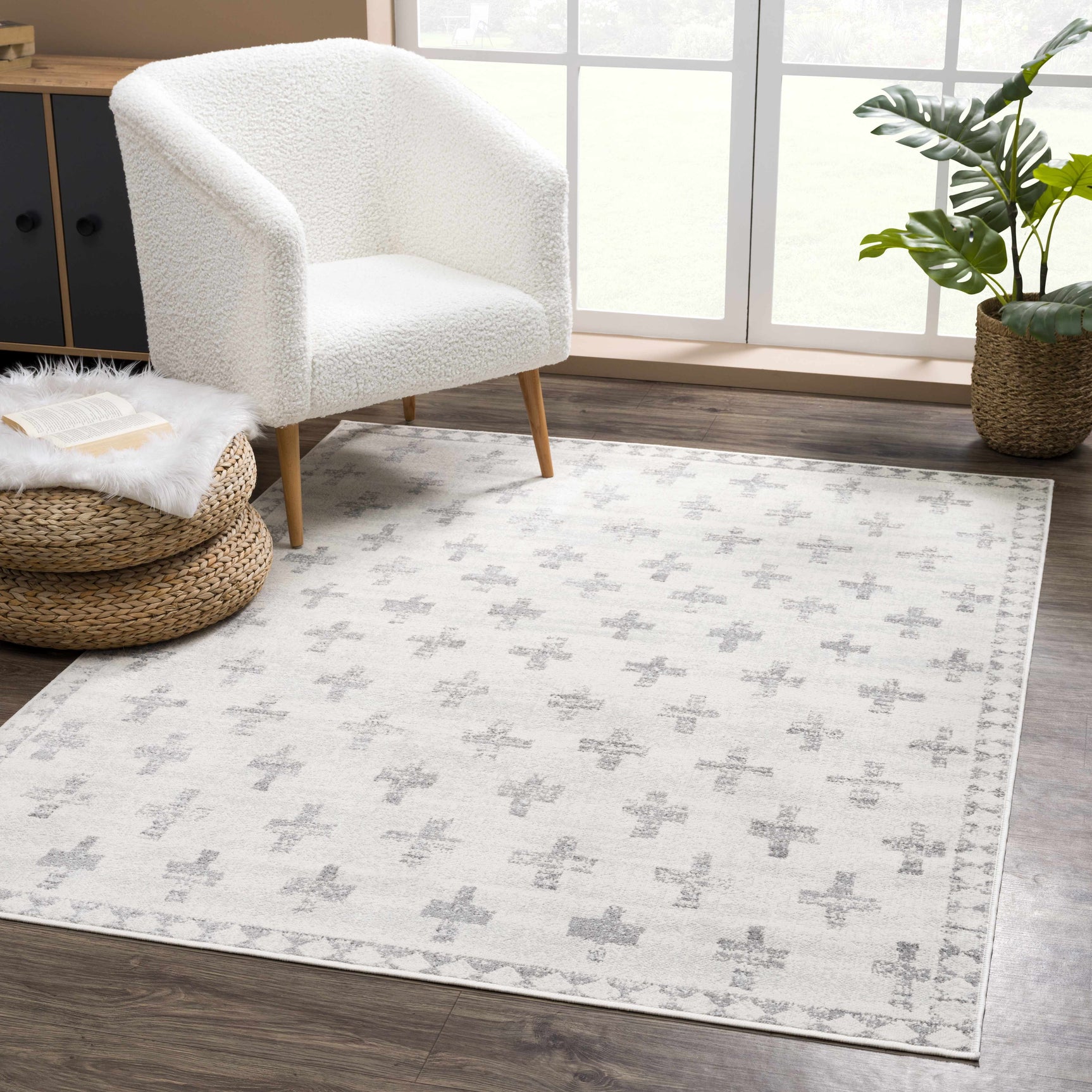 Tigris Swiss Cross Ivory&Gray Area Rug - Clearance - Ornate Home