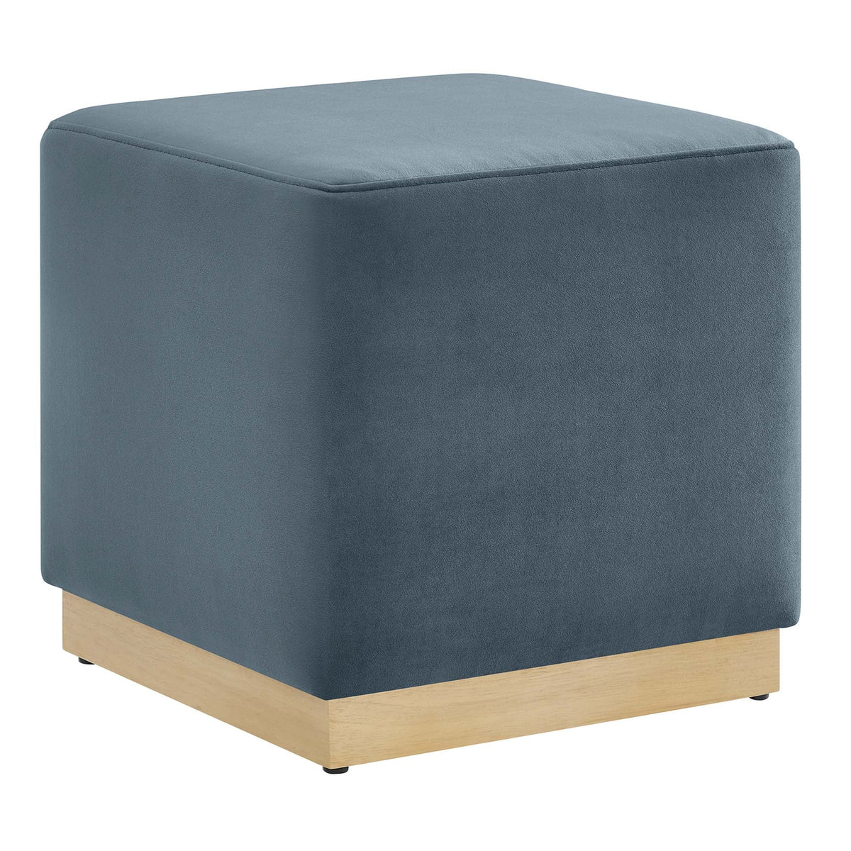 Tilden Cadet Blue/Natural 17" Square Performance Velvet Upholstered Ottoman - Ornate Home