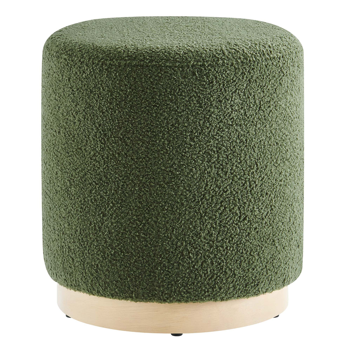 Tilden Moss Green/Natural 16" Round Sherpa Upholstered Ottoman - Ornate Home