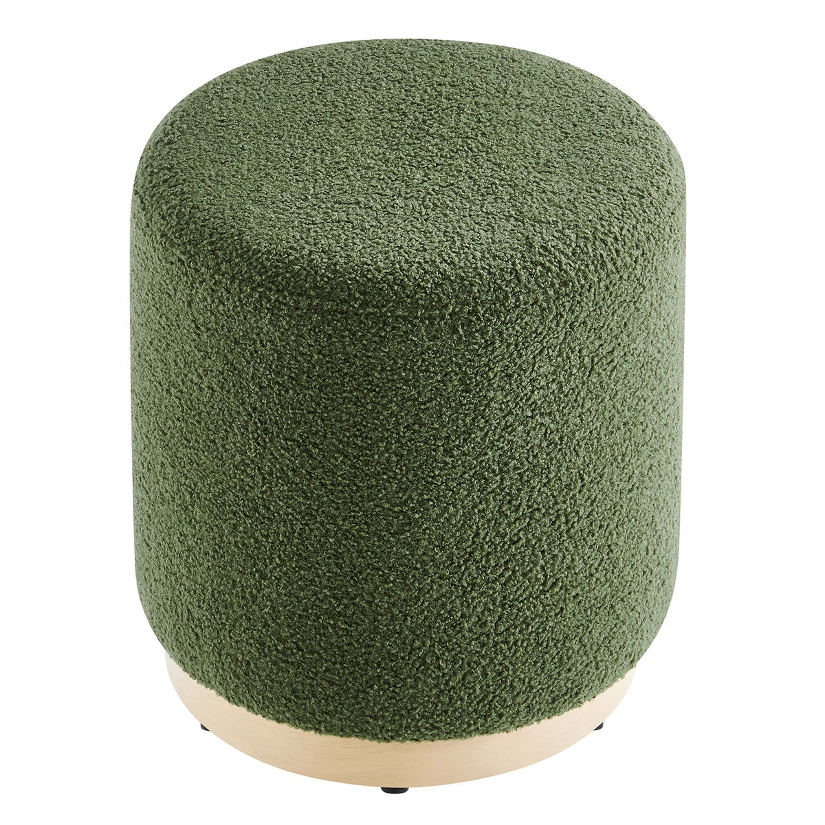 Tilden Moss Green/Natural 16" Round Sherpa Upholstered Ottoman - Ornate Home