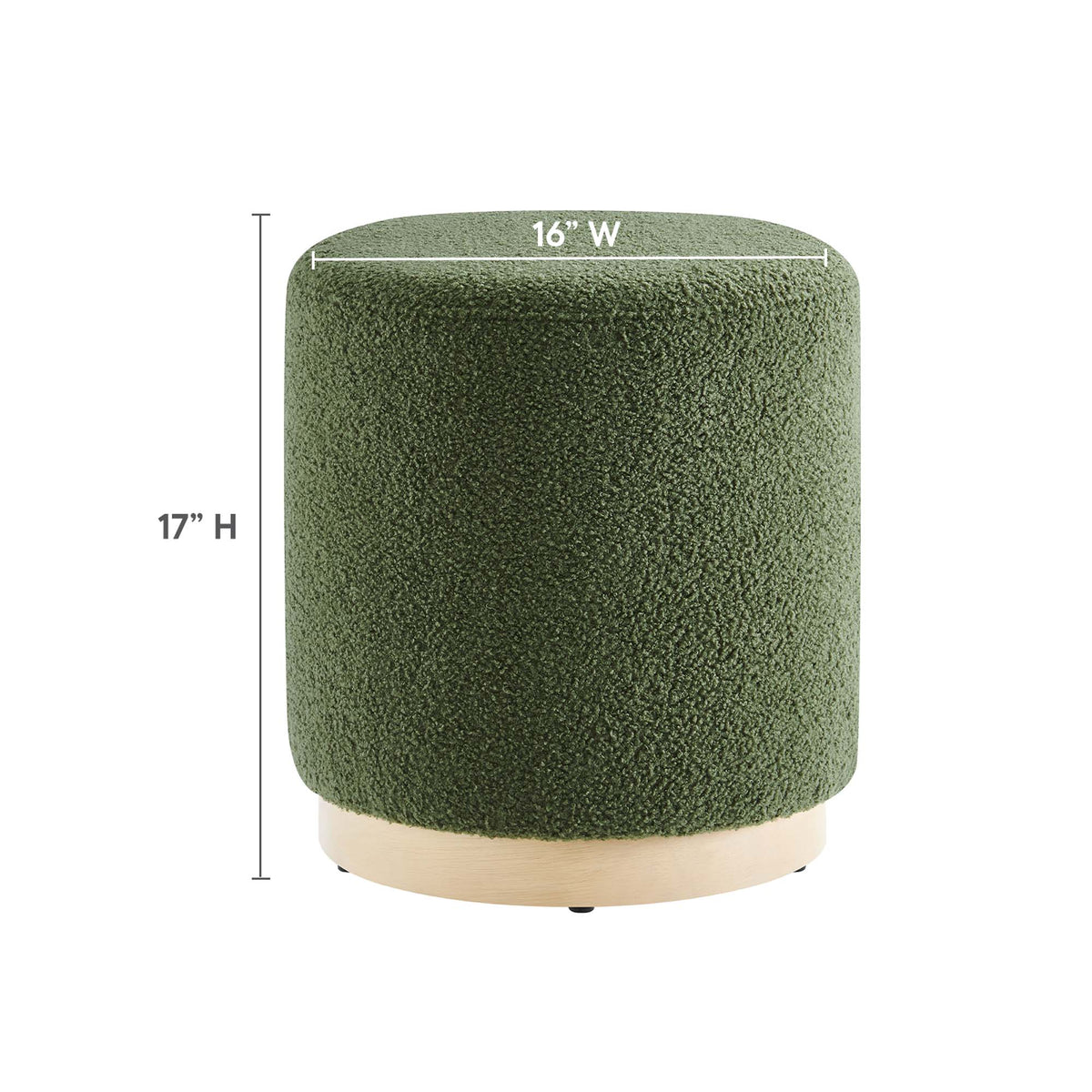 Tilden Moss Green/Natural 16" Round Sherpa Upholstered Ottoman - Ornate Home