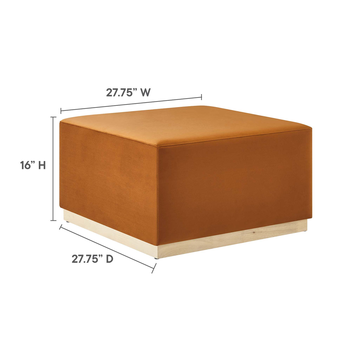Tilden Rust/Natural Large 28" Square Performance Velvet Upholstered Ottoman - Ornate Home