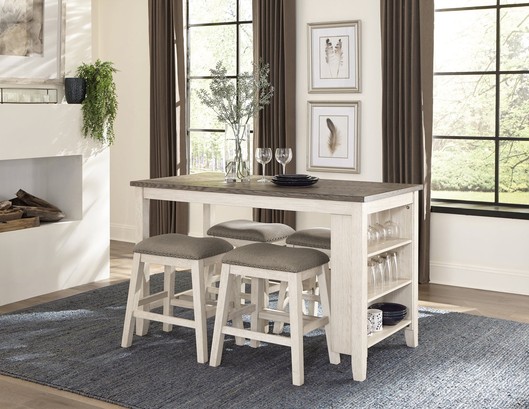 Timbre Whitewash Counter Stool (Set of 2) - Ornate Home